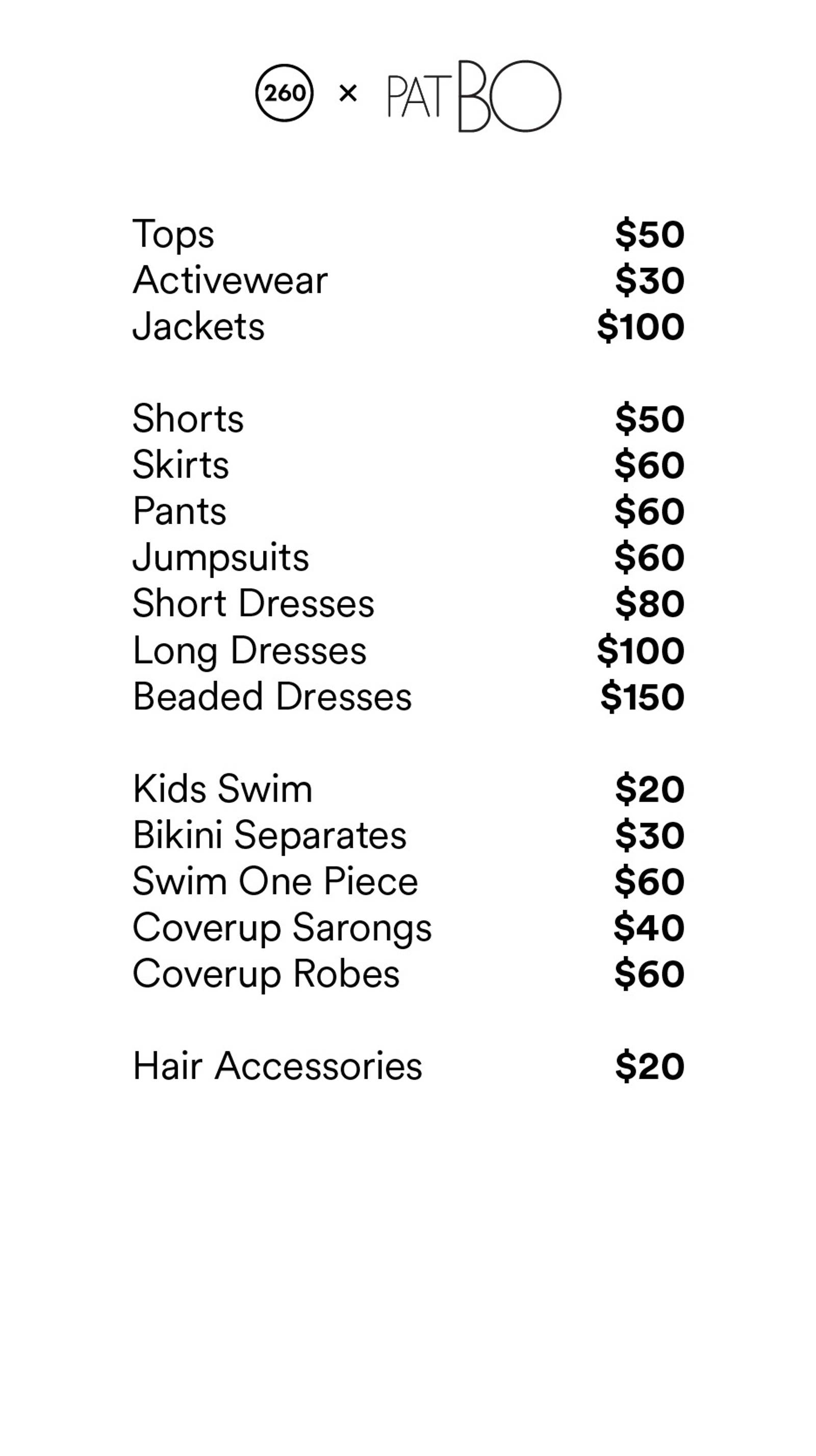 Price list