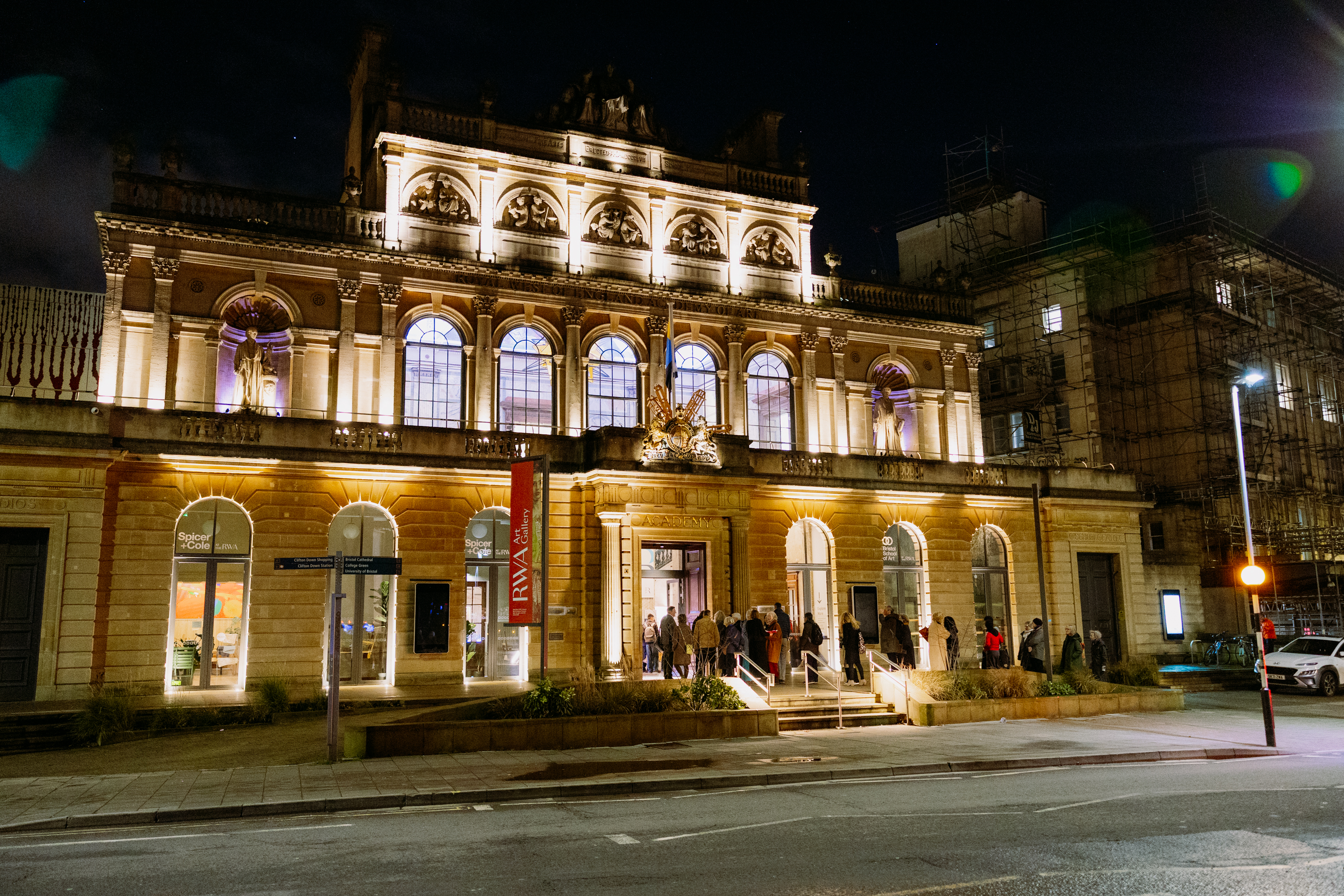 RWA photo of the building at night lit up glowing in the dark 