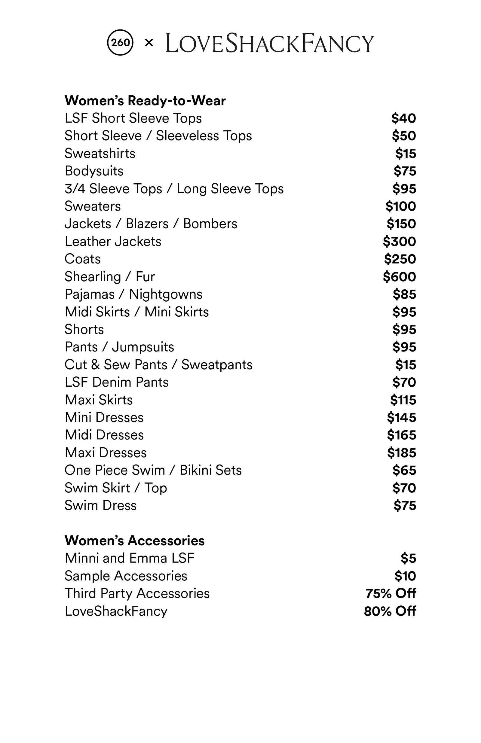 Price list