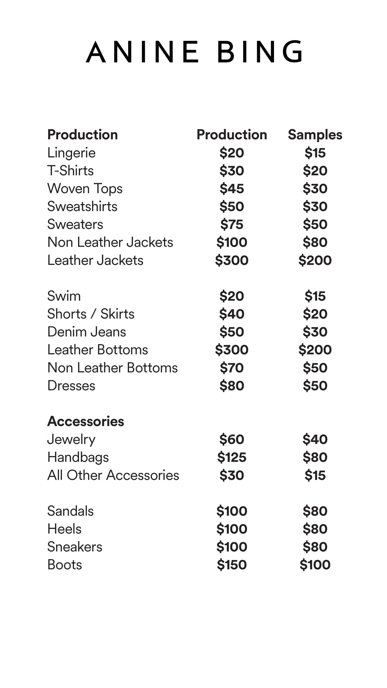 Price list