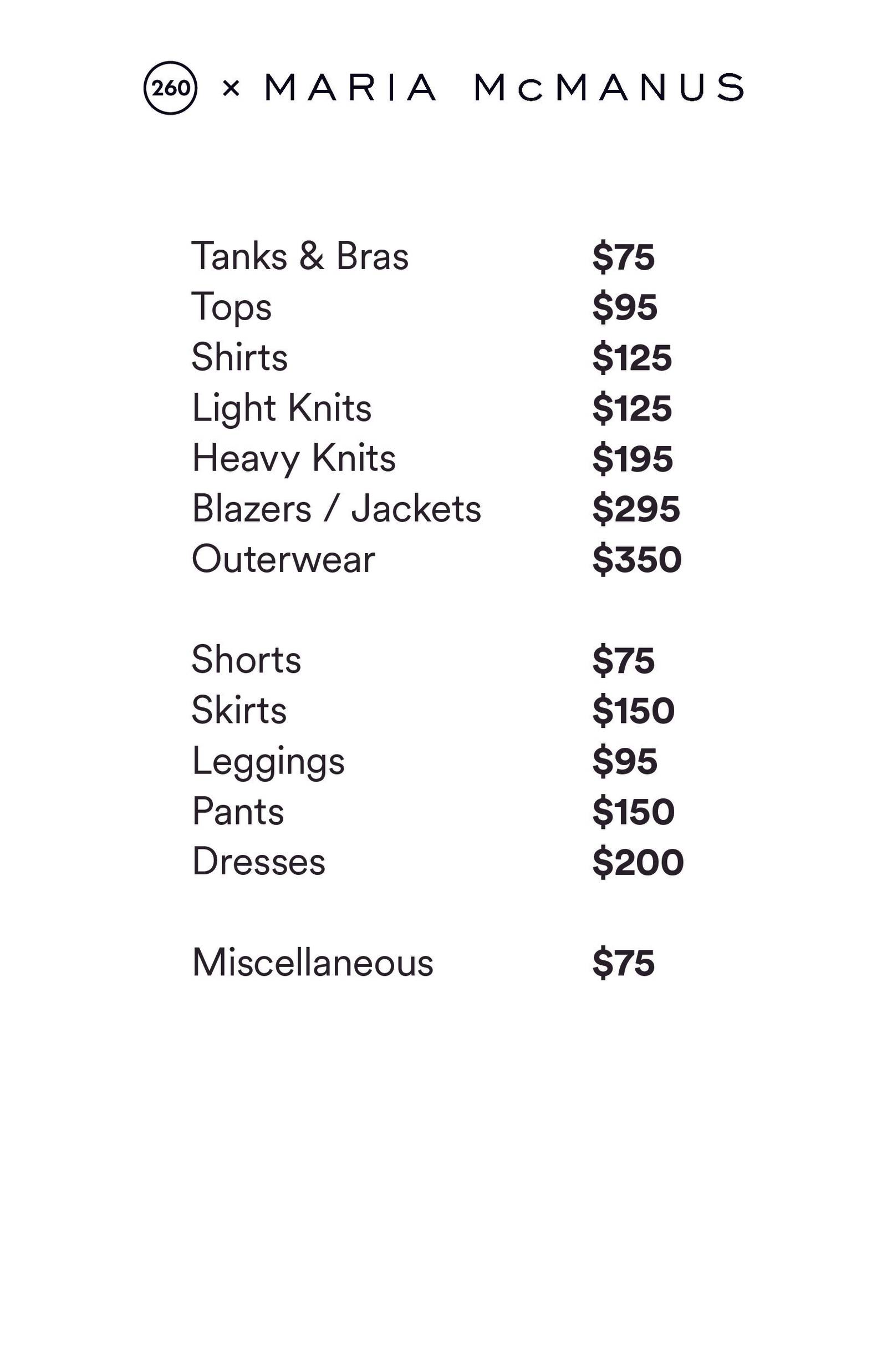 Price list