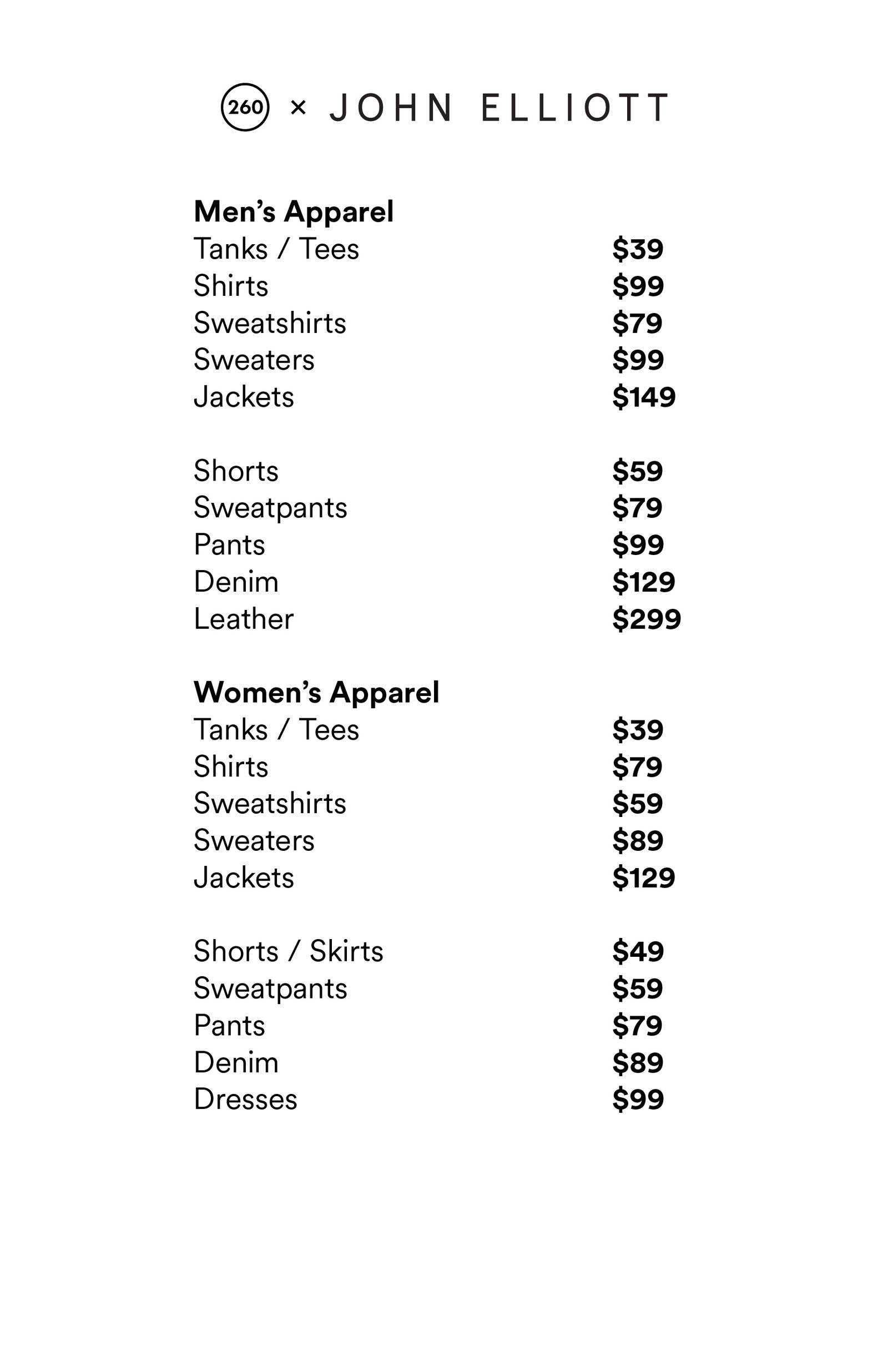 Price list