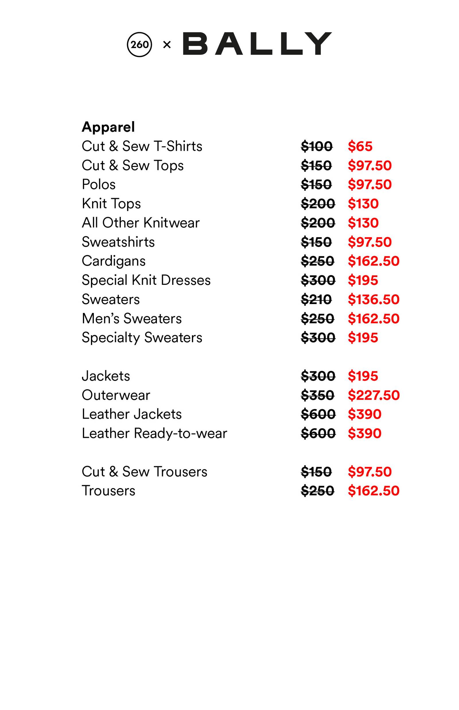 Price list