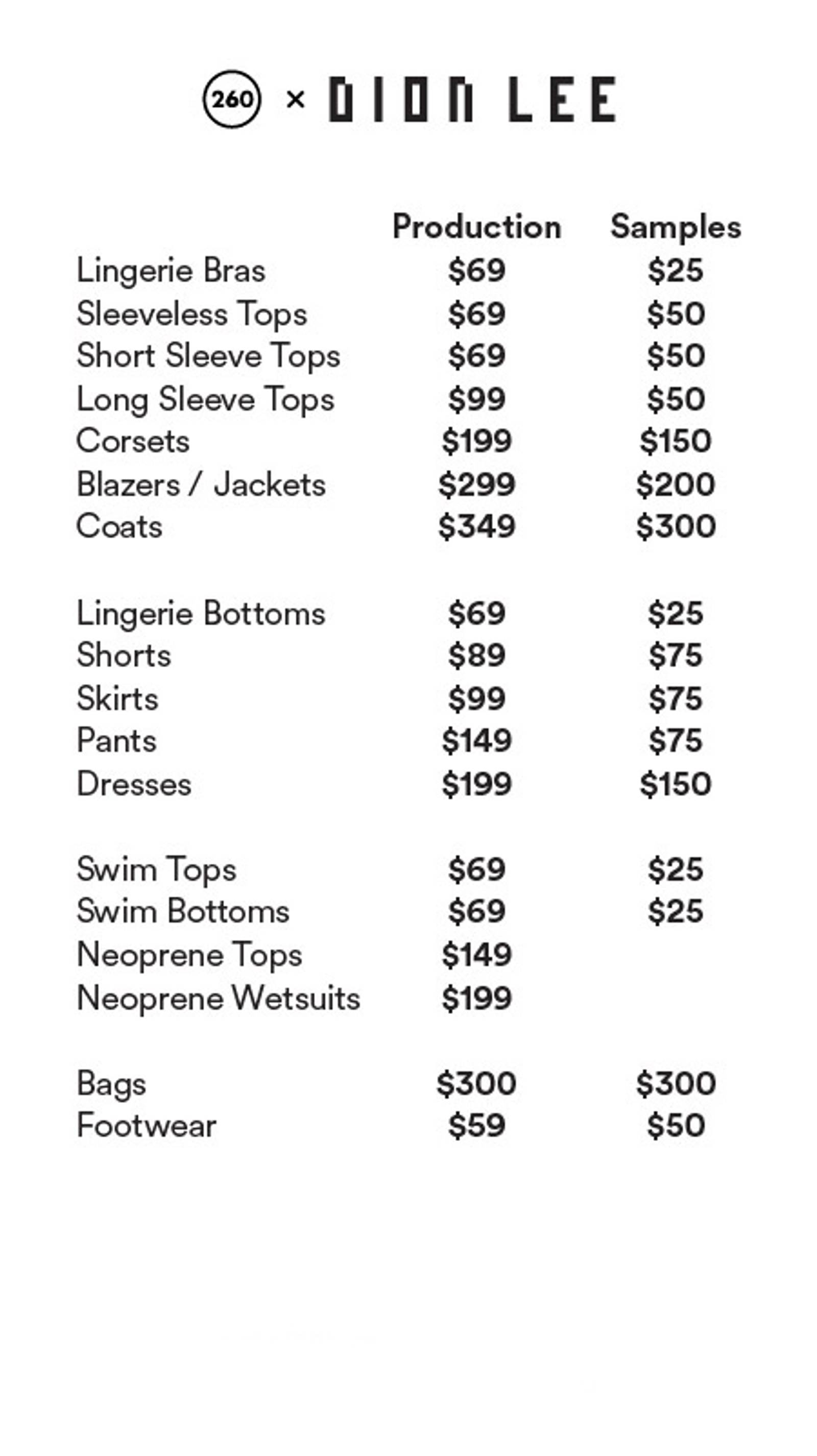 Price list