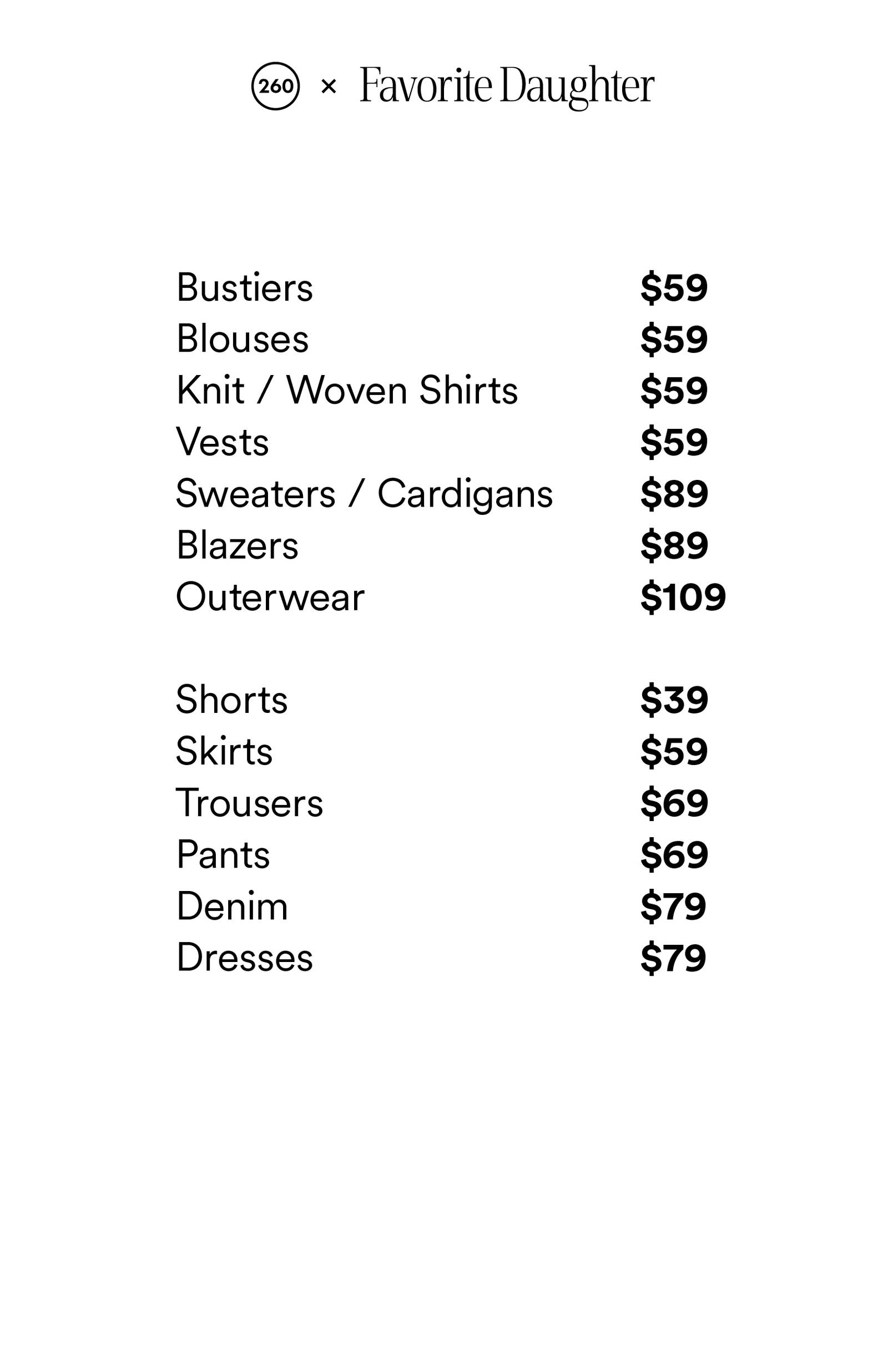 Price list