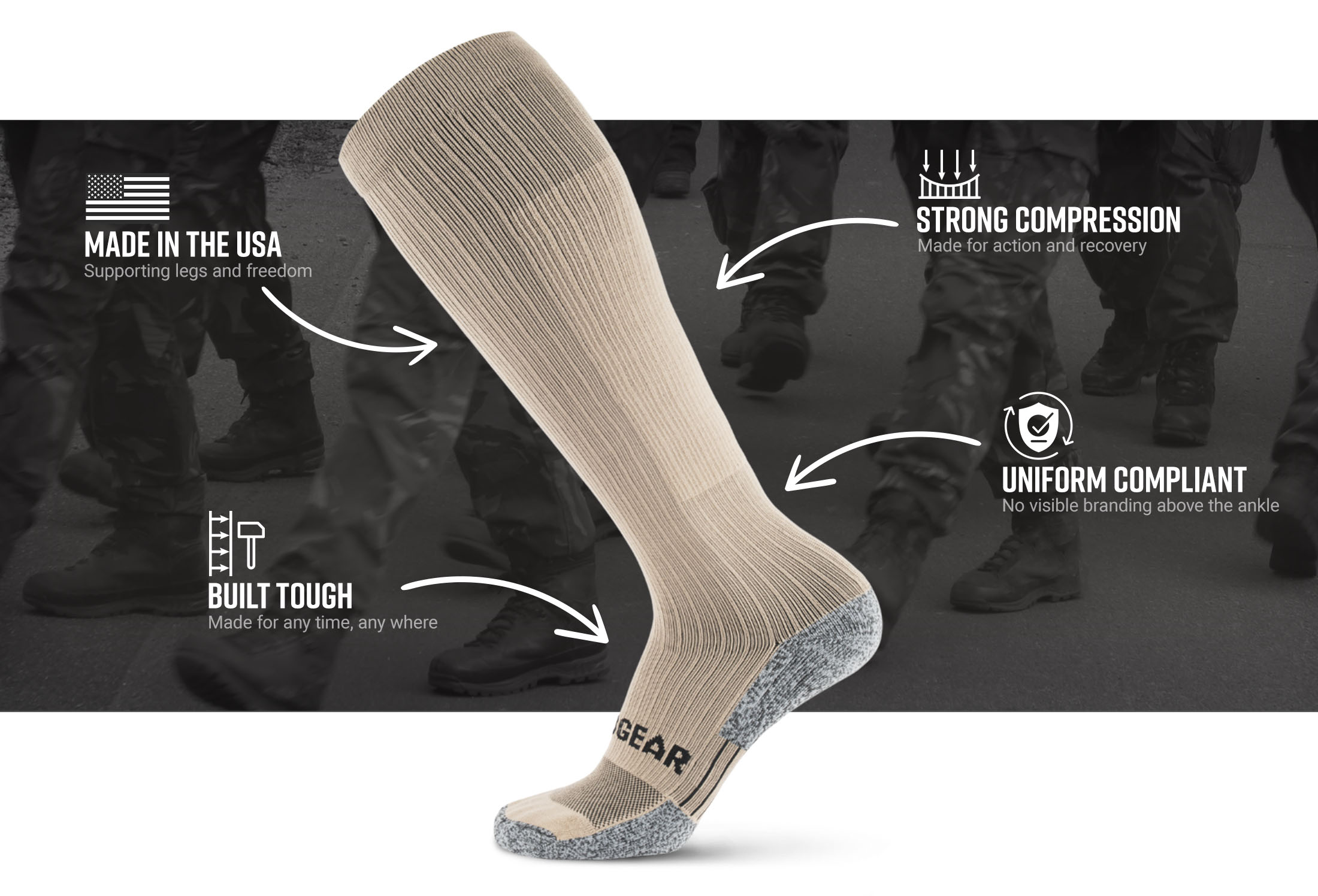 Infographic of Tall Compression Socks Tactical Line (Coyote Tan)