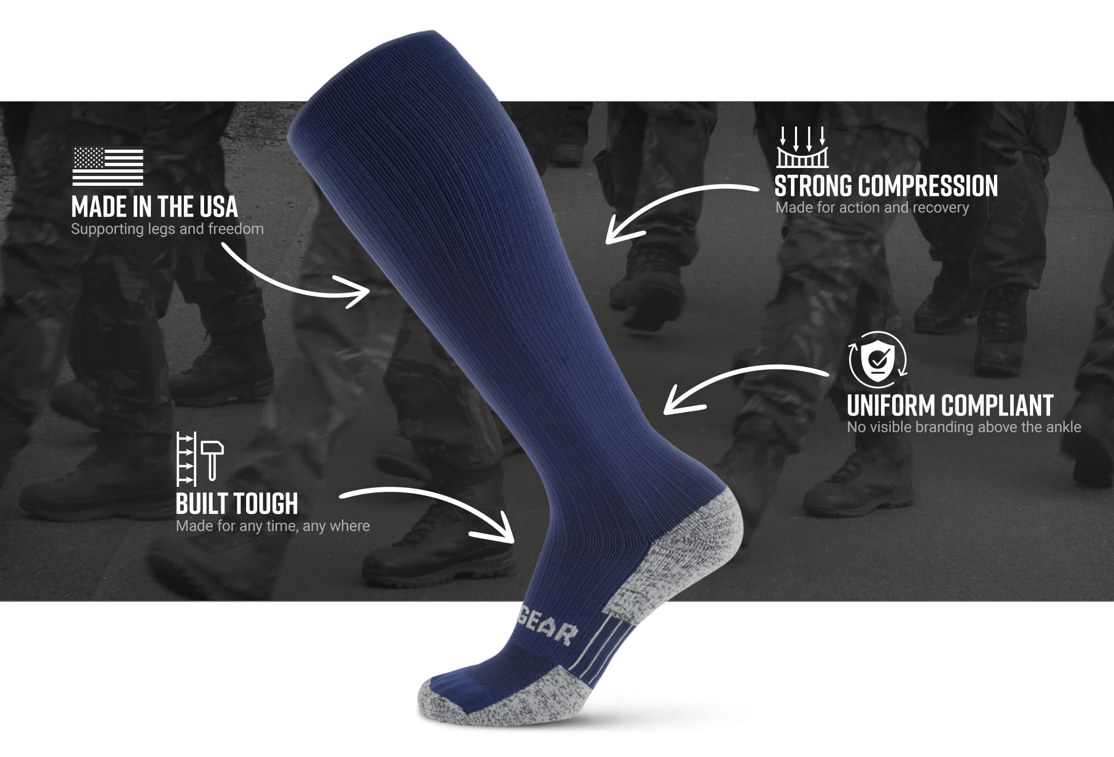 Infographic of Tall Compression Socks Tactical Line (Navy)