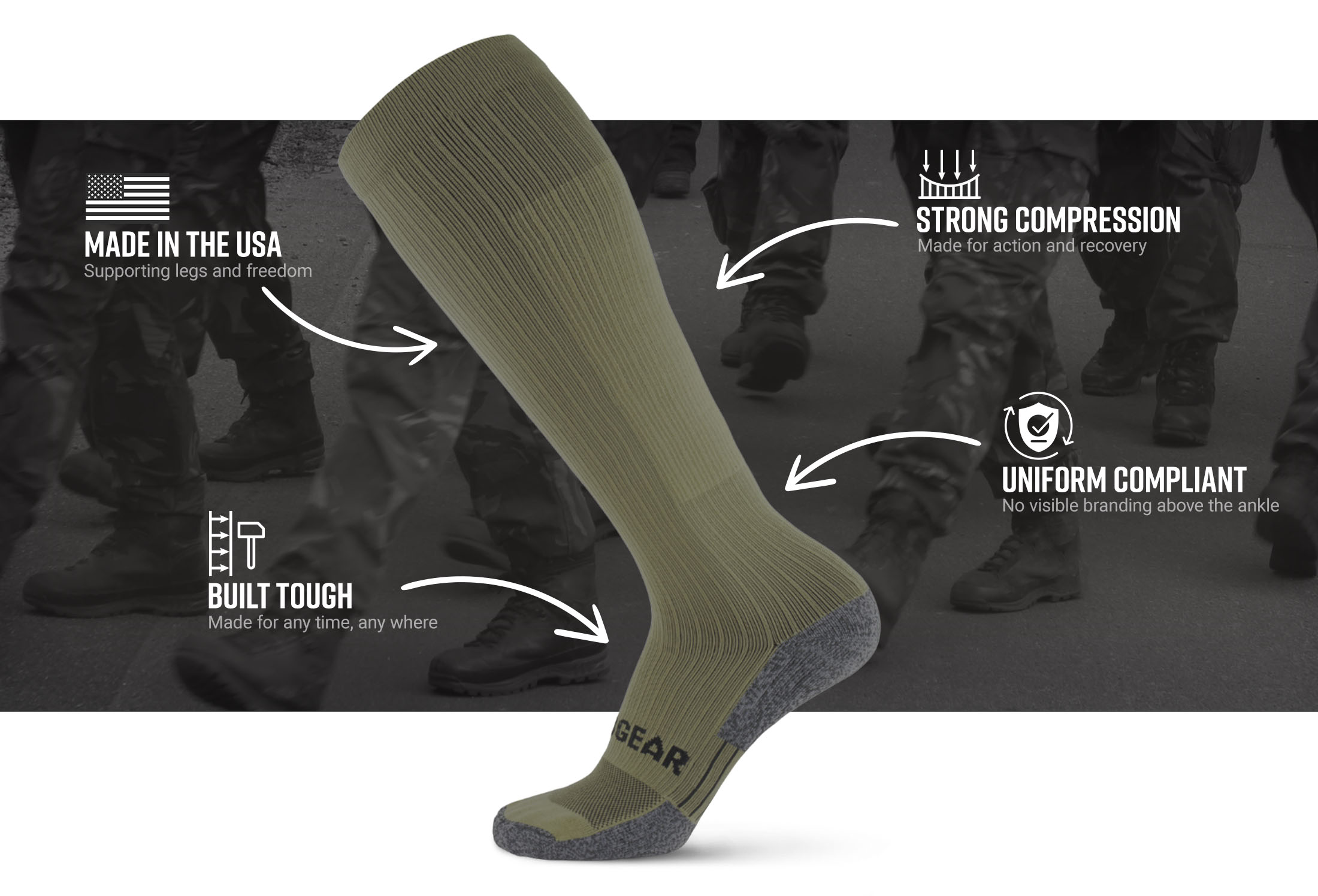 Infographic of Tall Compression Socks Tactical Line (Olive Drab Green)