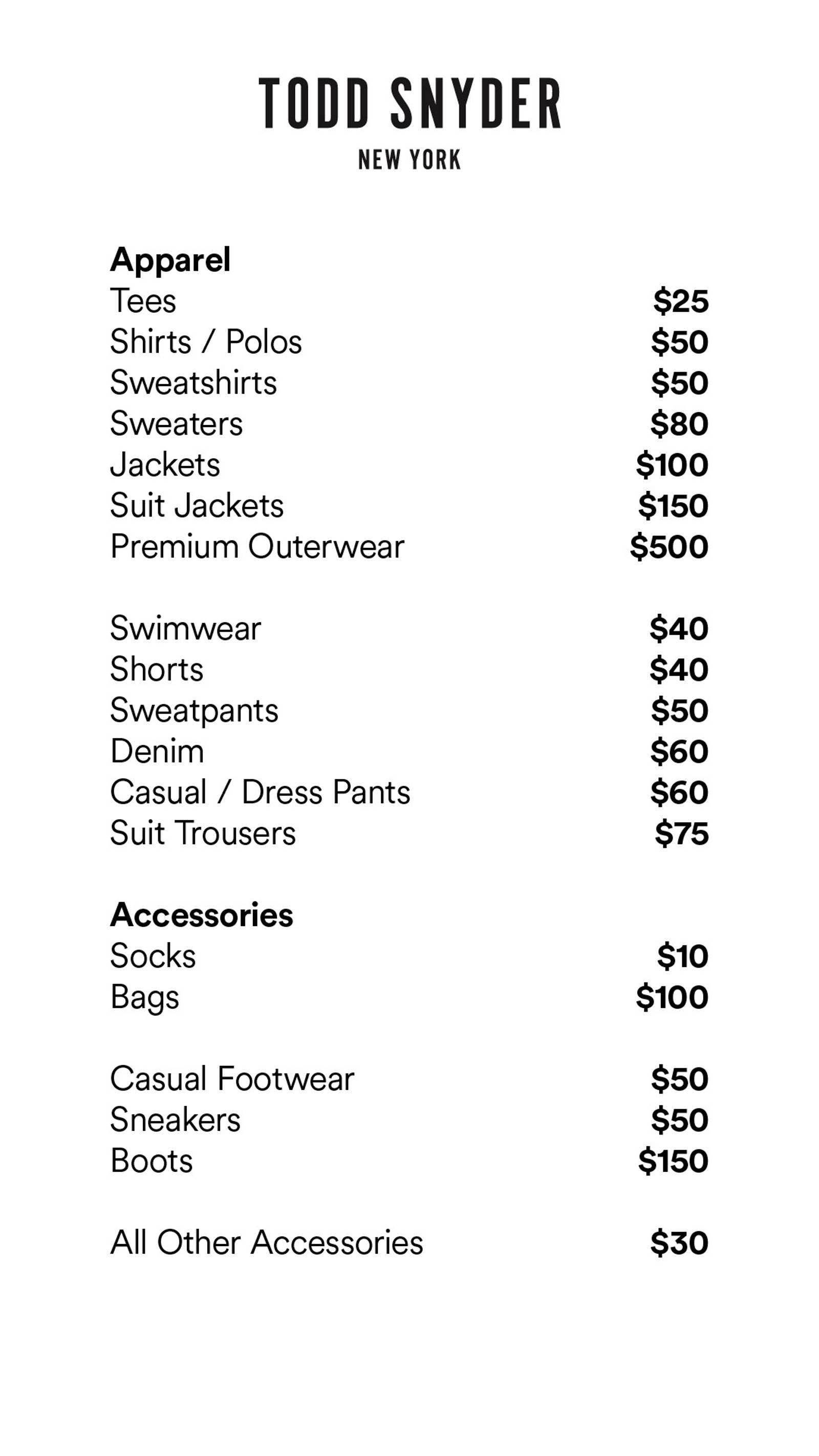 Price list