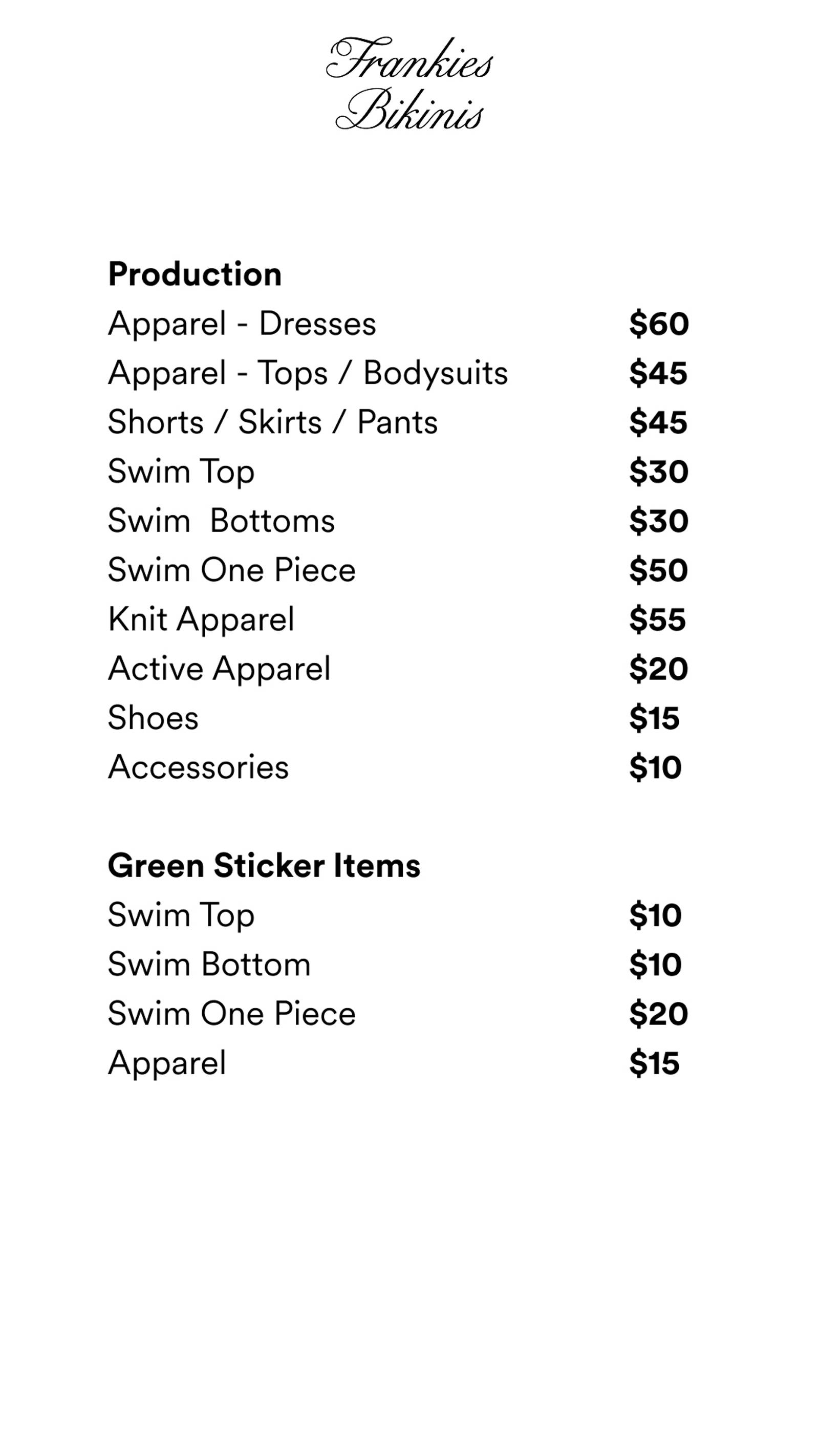 Price list