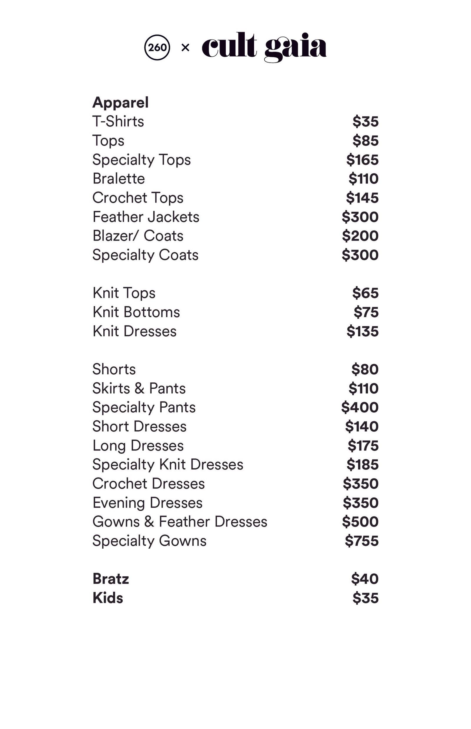 Price list