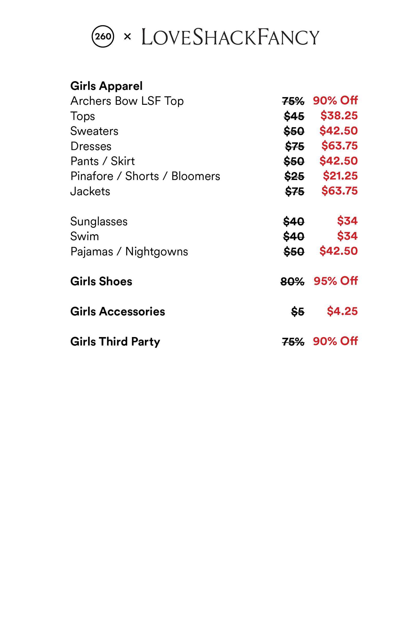 Price list