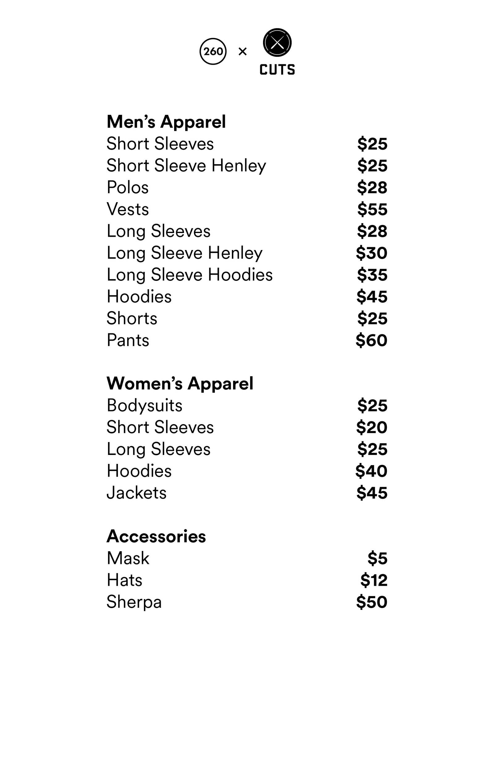 Price list