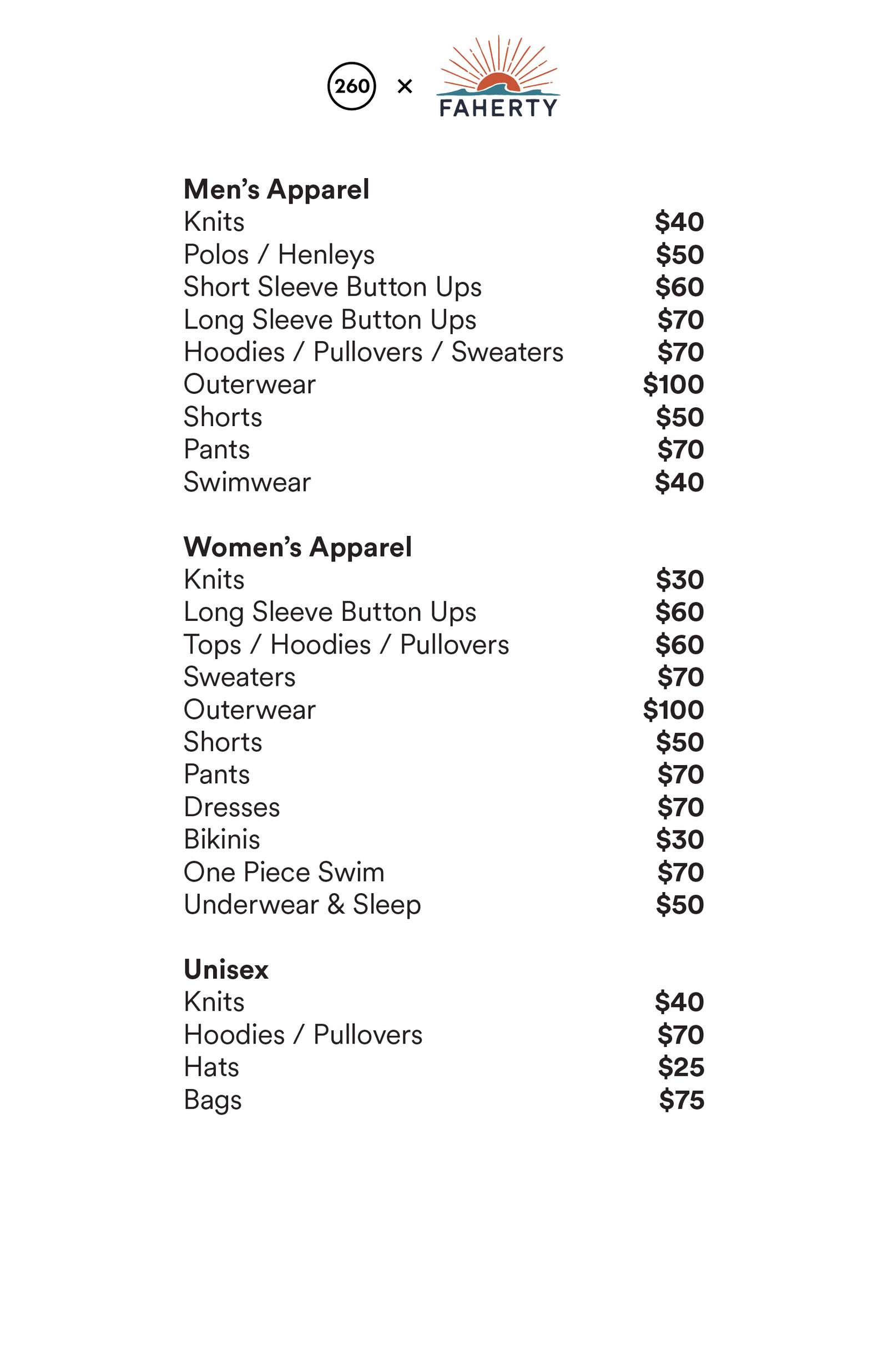 Price list