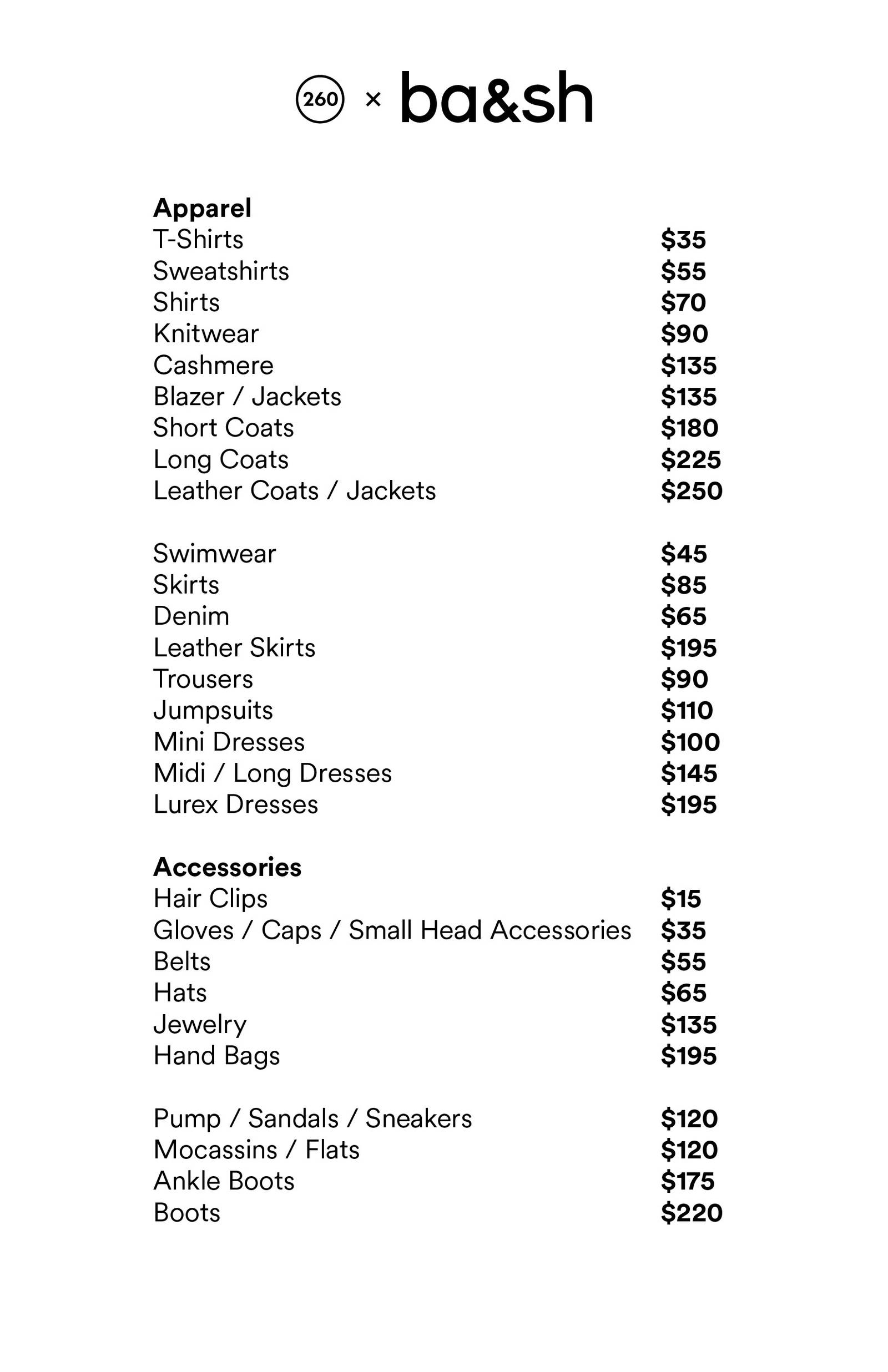 Price list