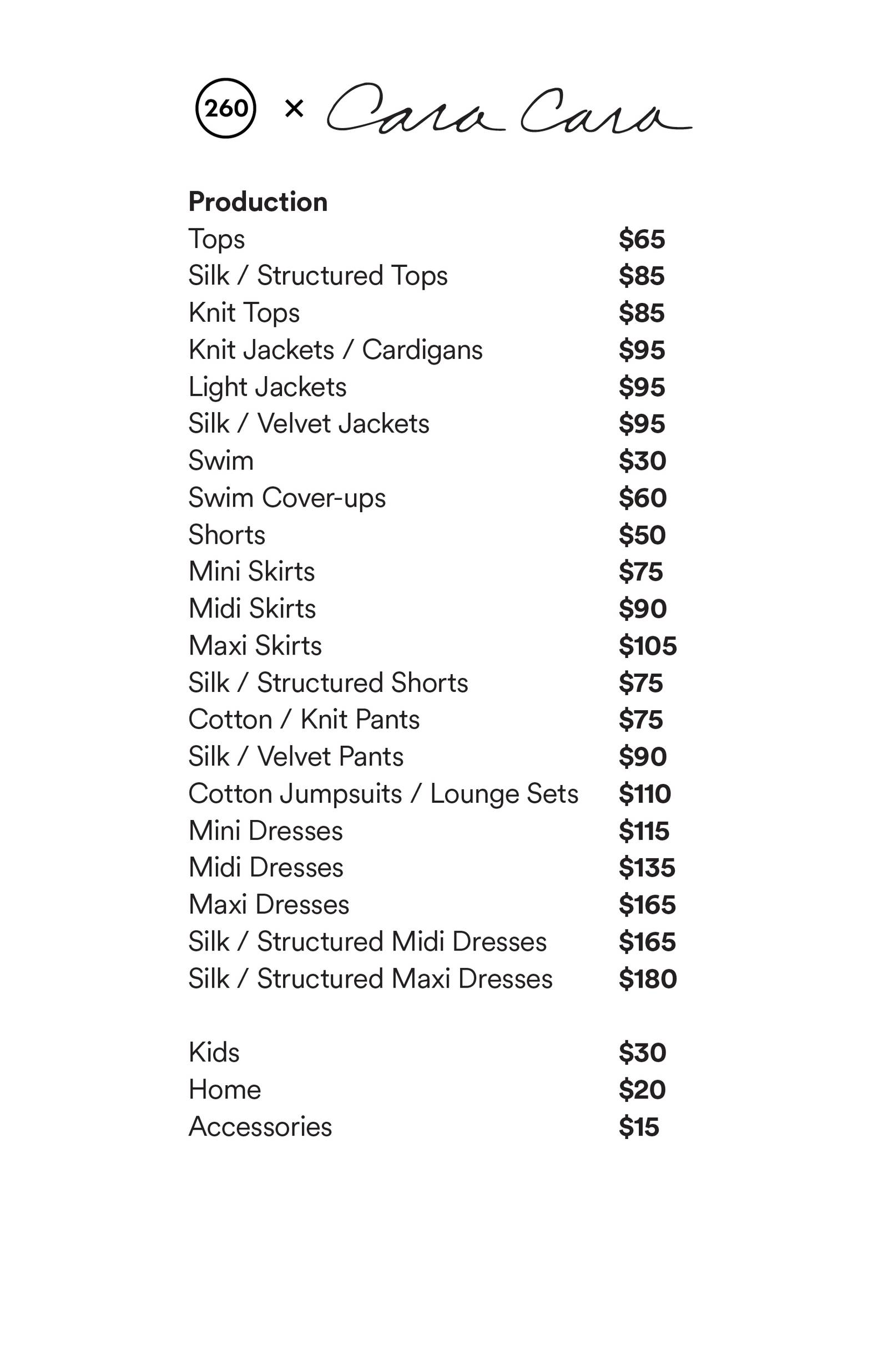 Price list