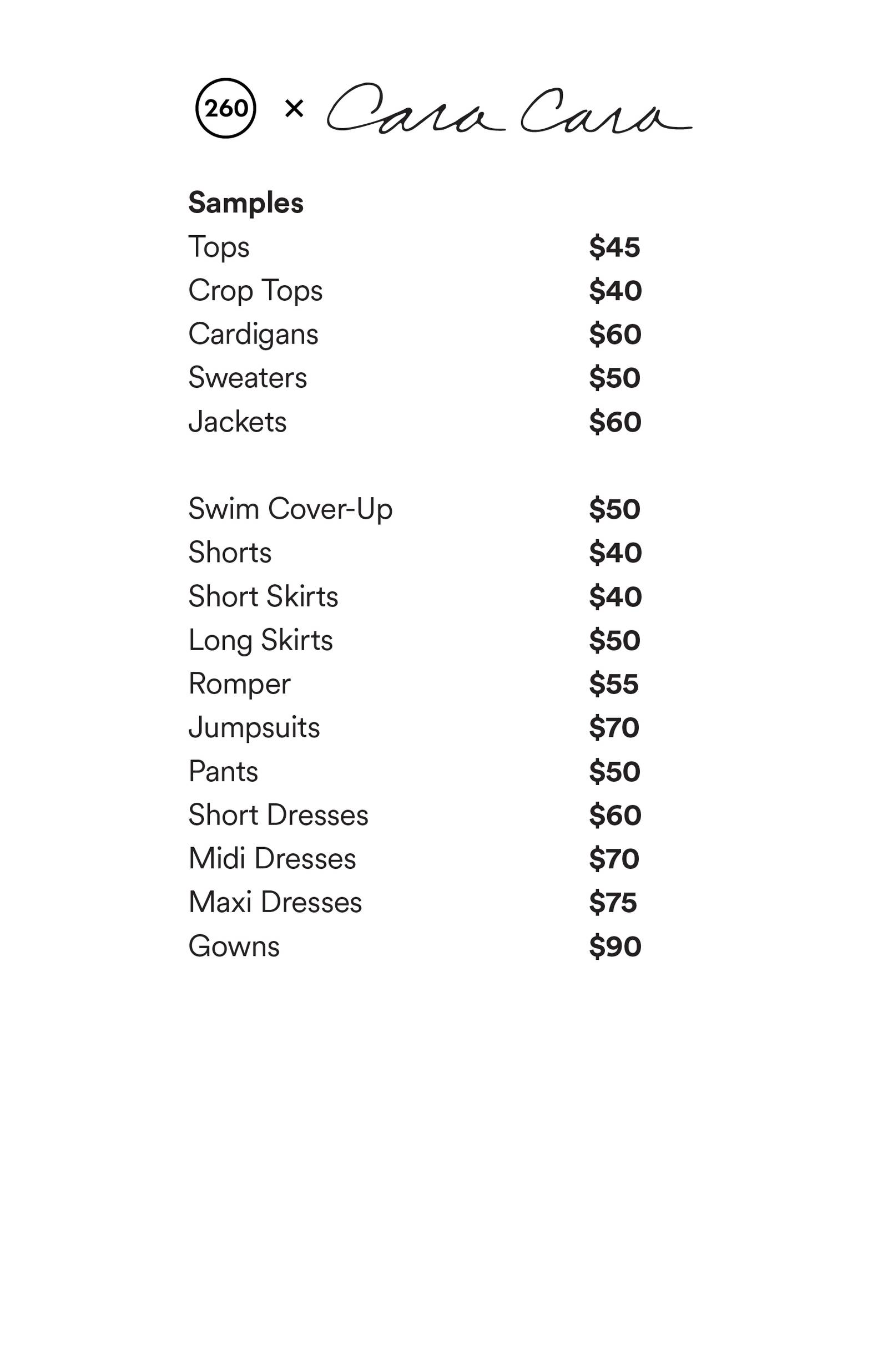 Price list