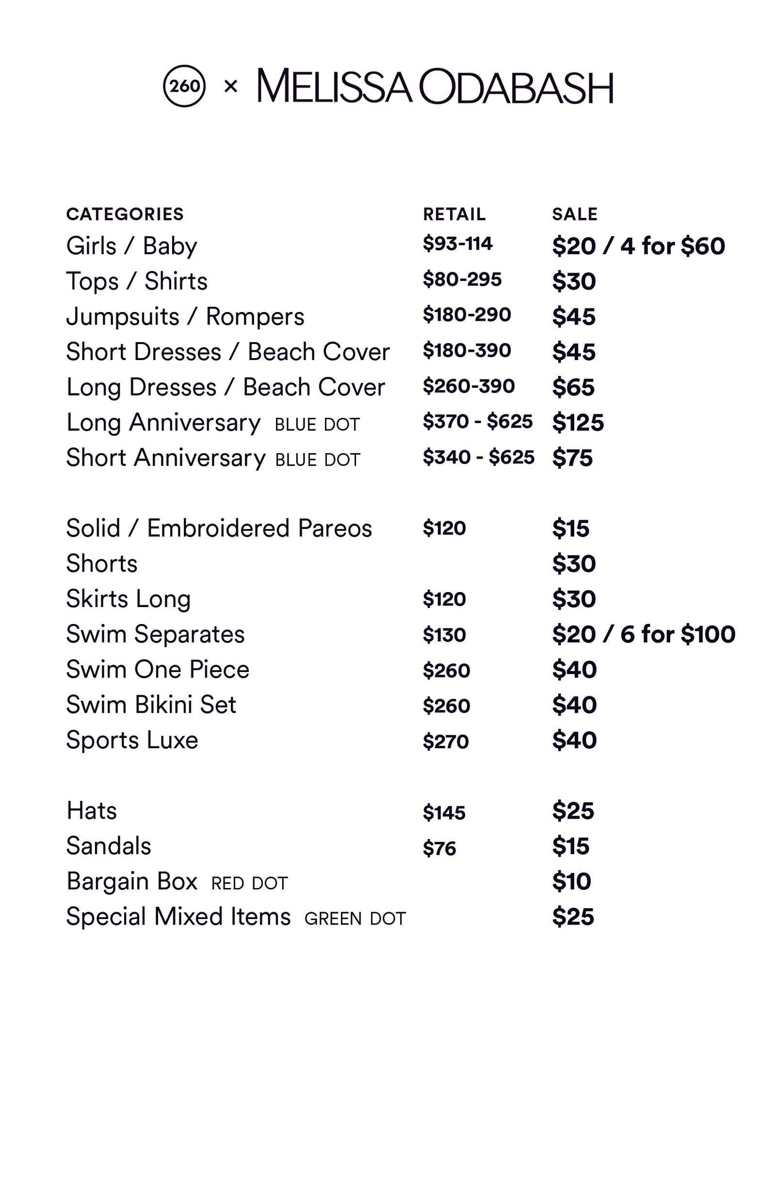 Price list