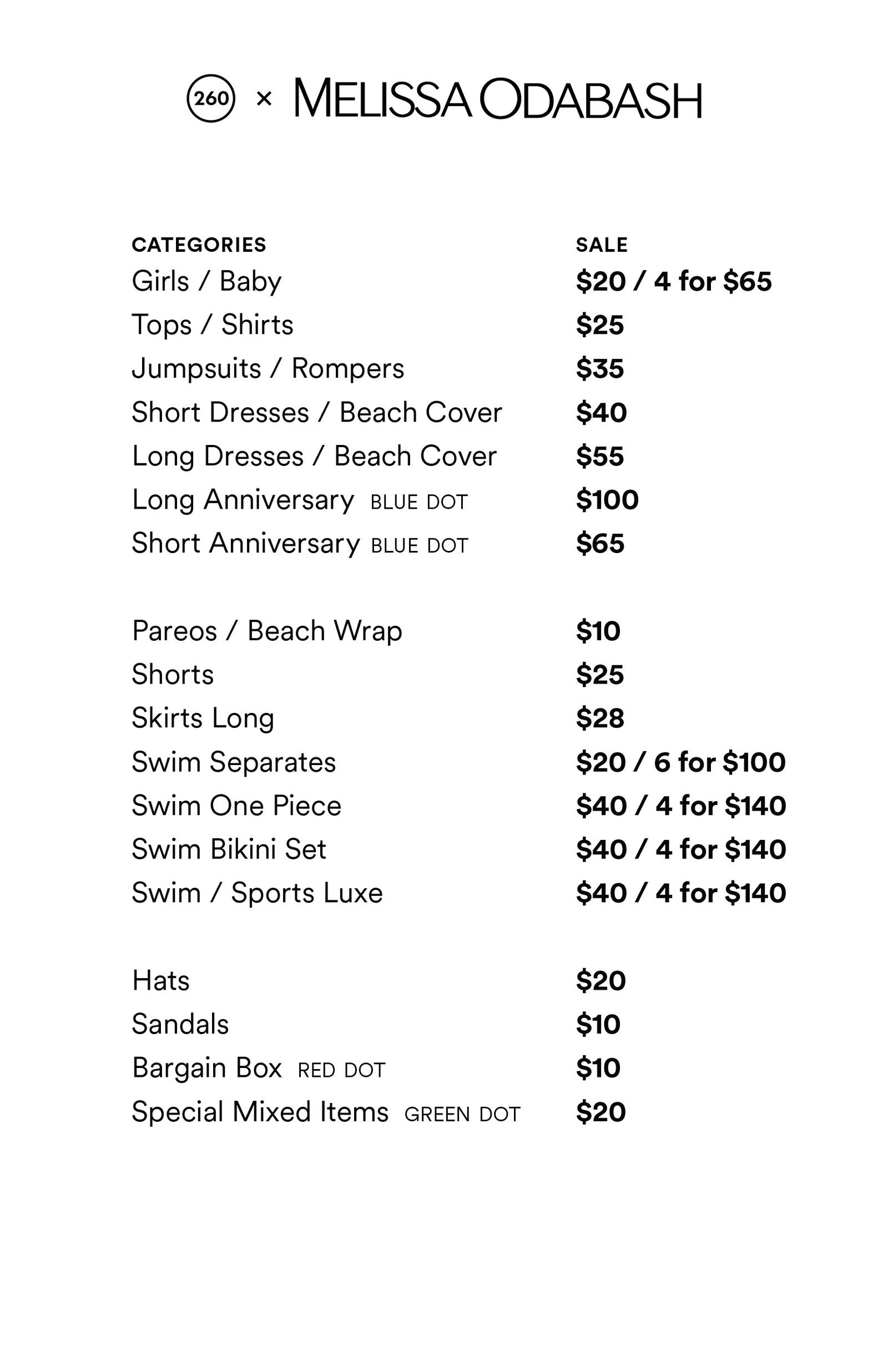 Price list