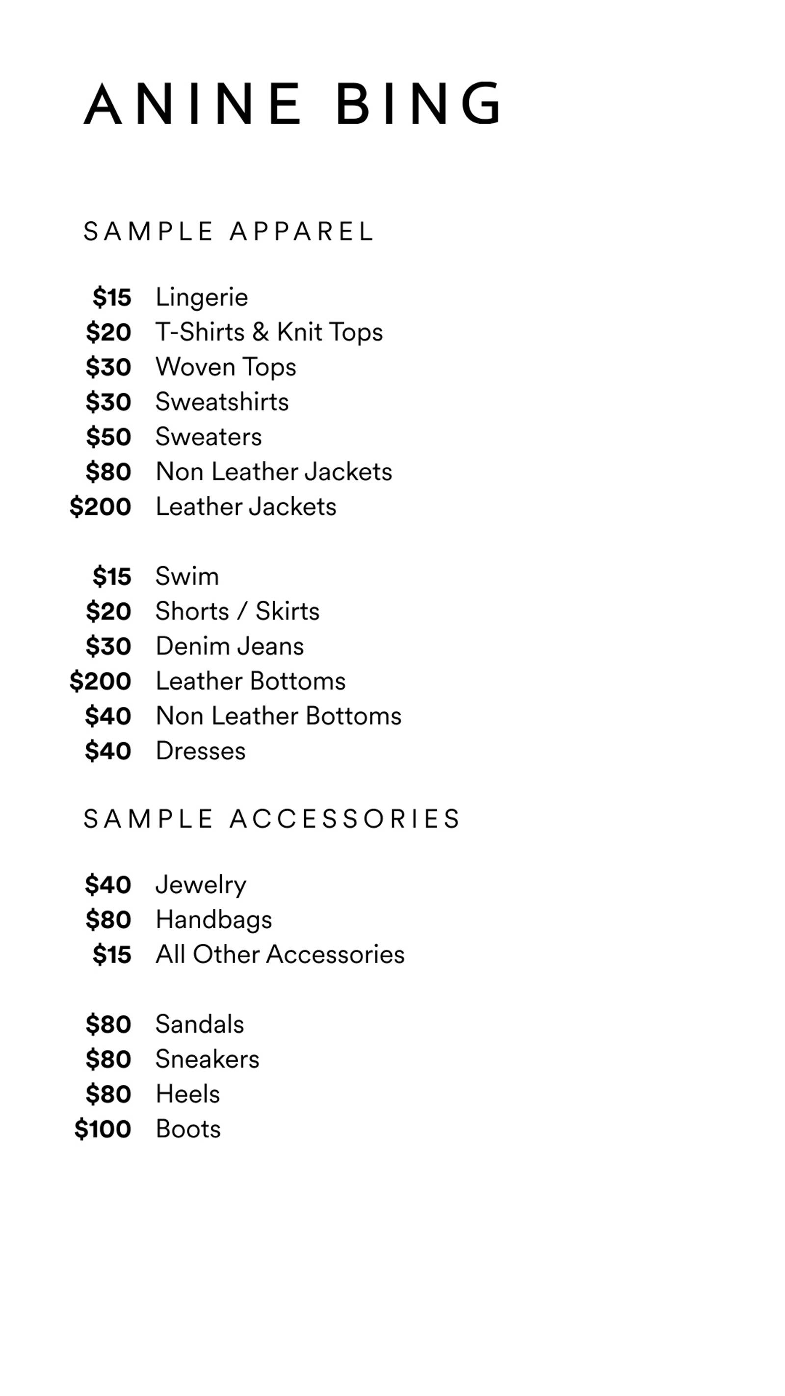 Price list