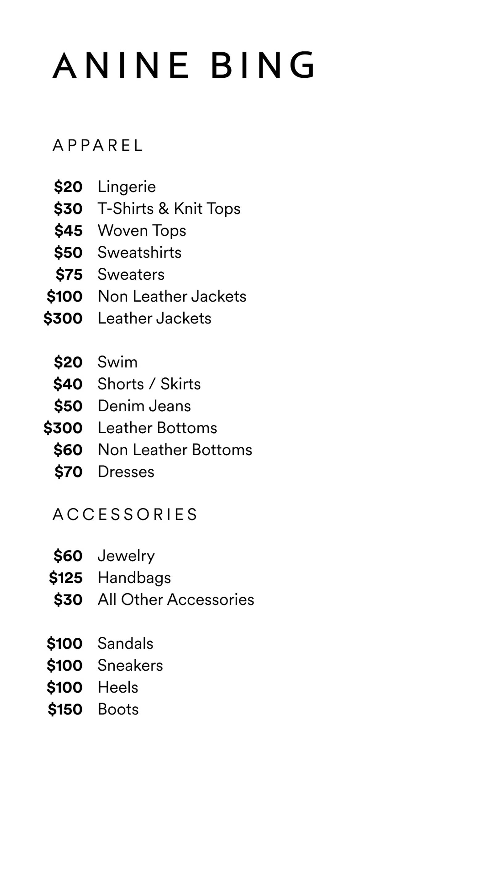 Price list