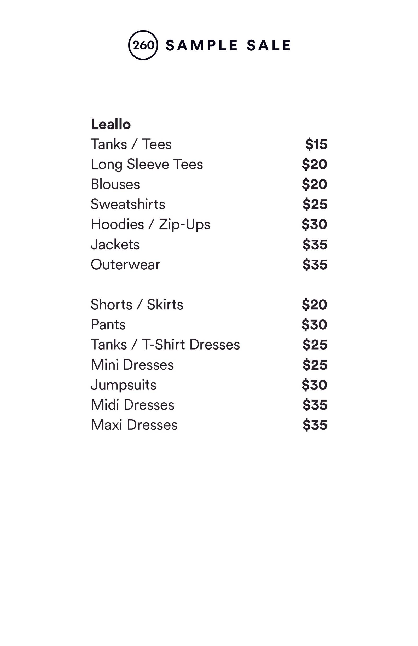 Price list