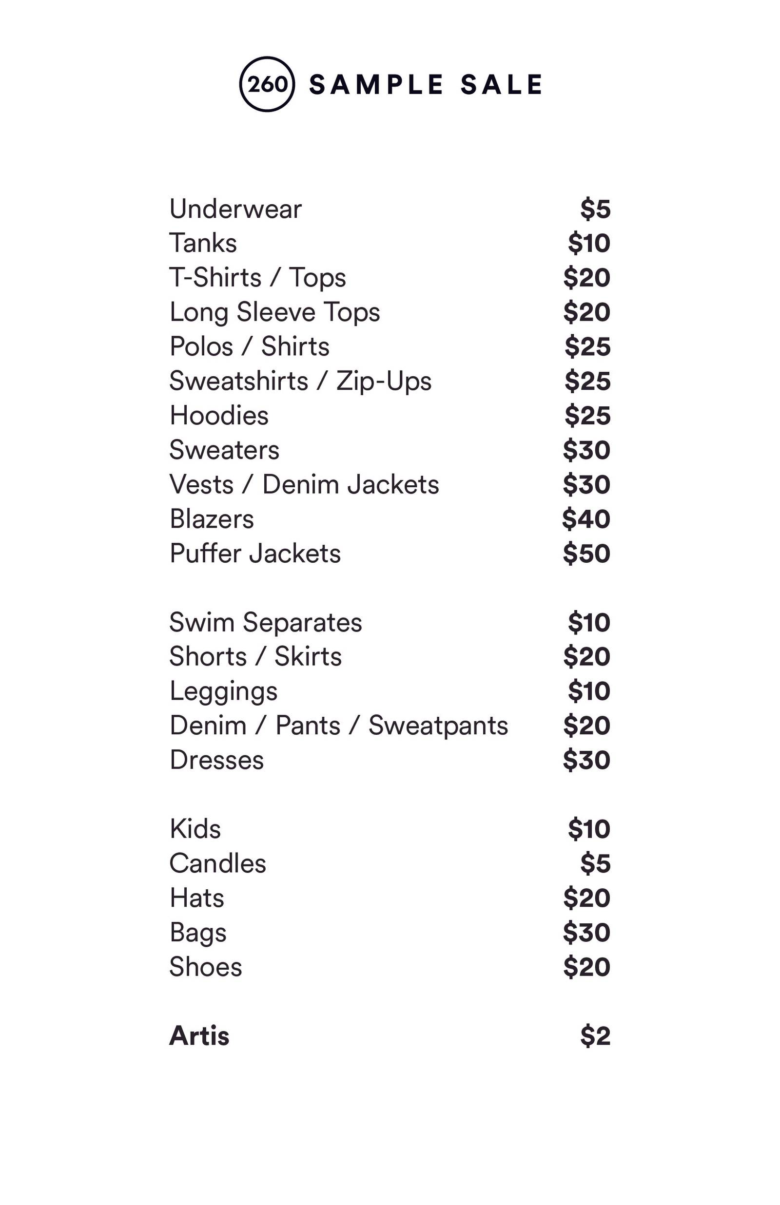 Price list