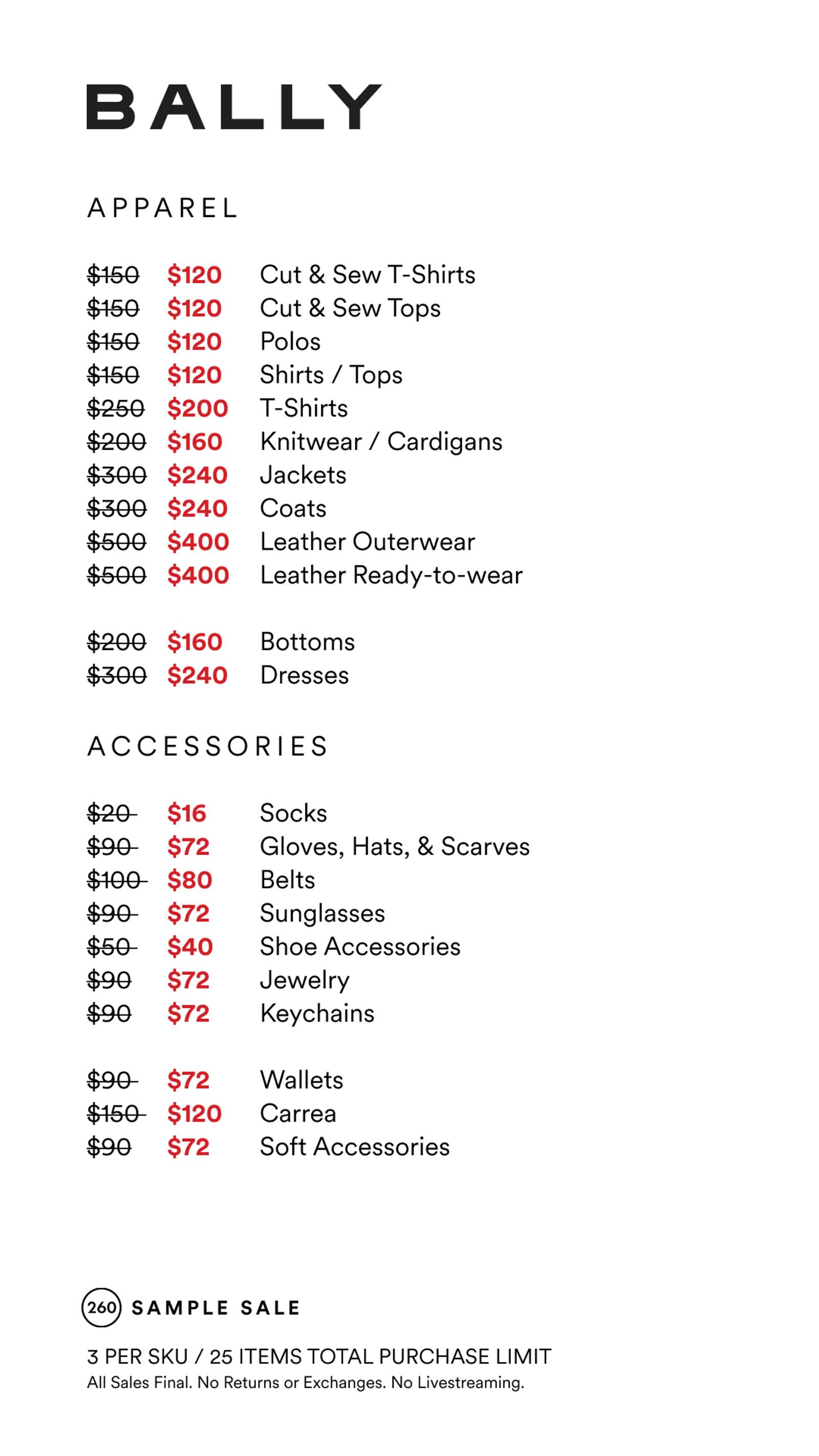 Price list