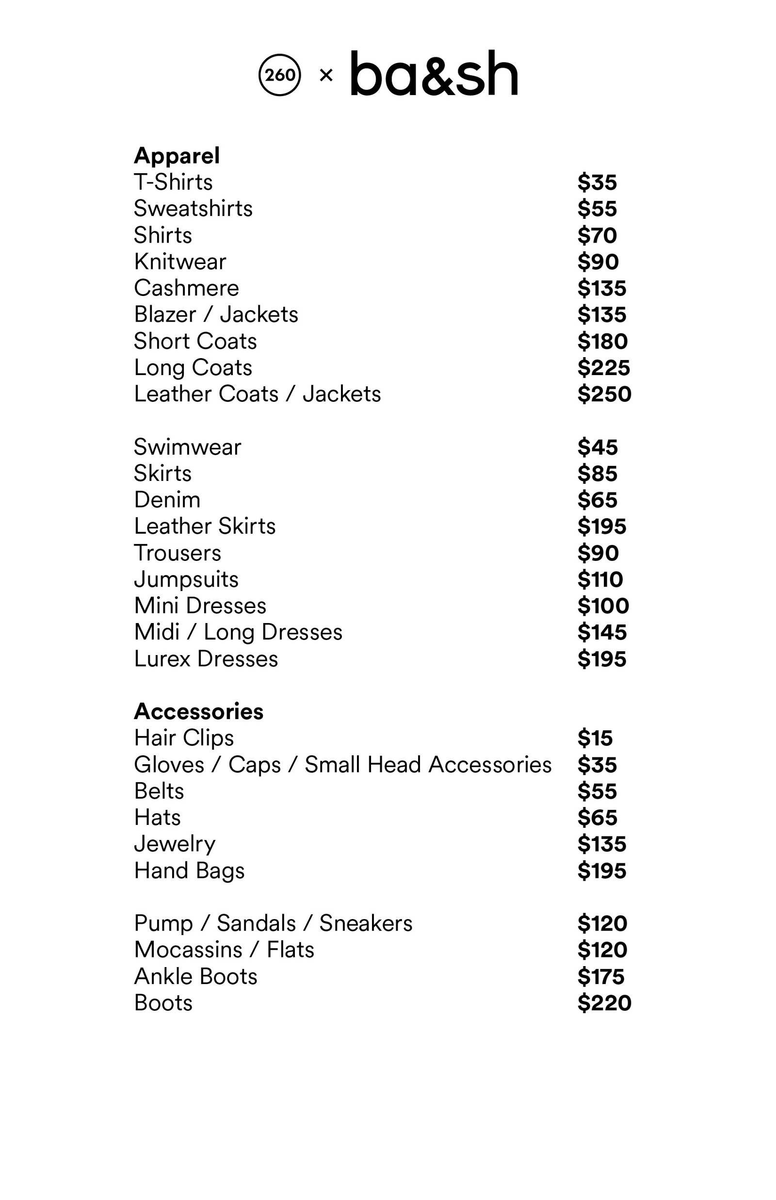 Price list