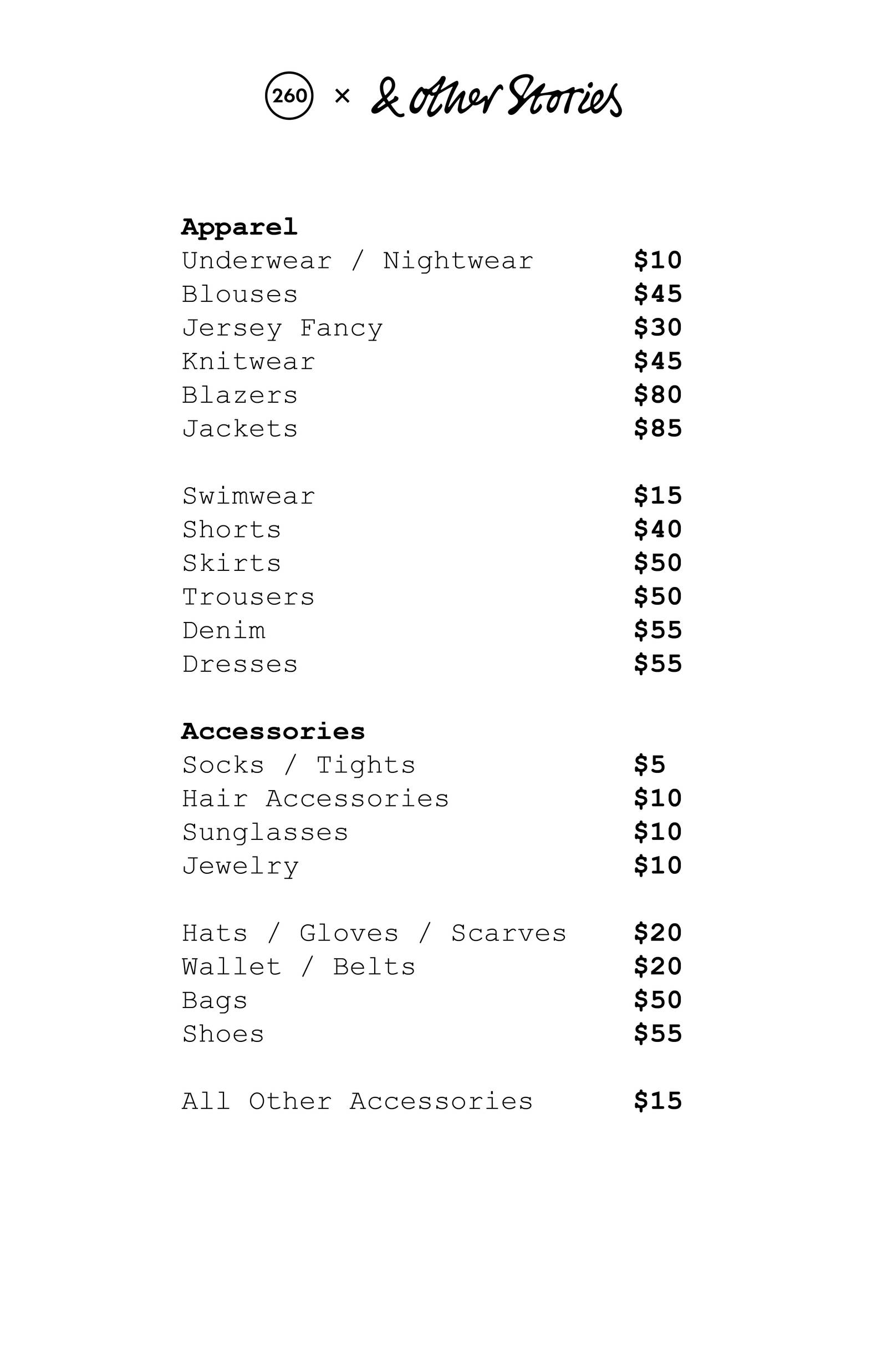 Price list