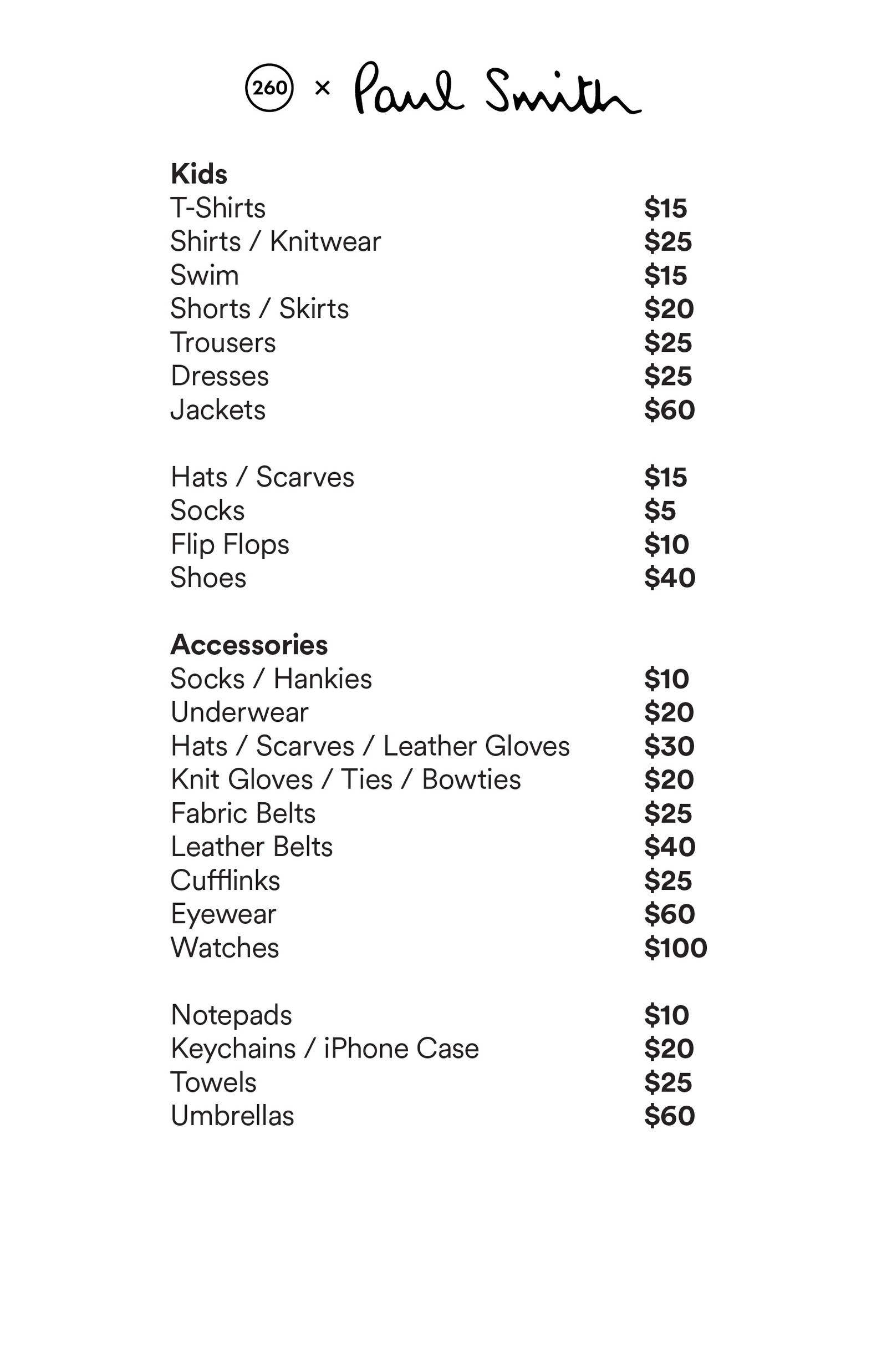 Price list