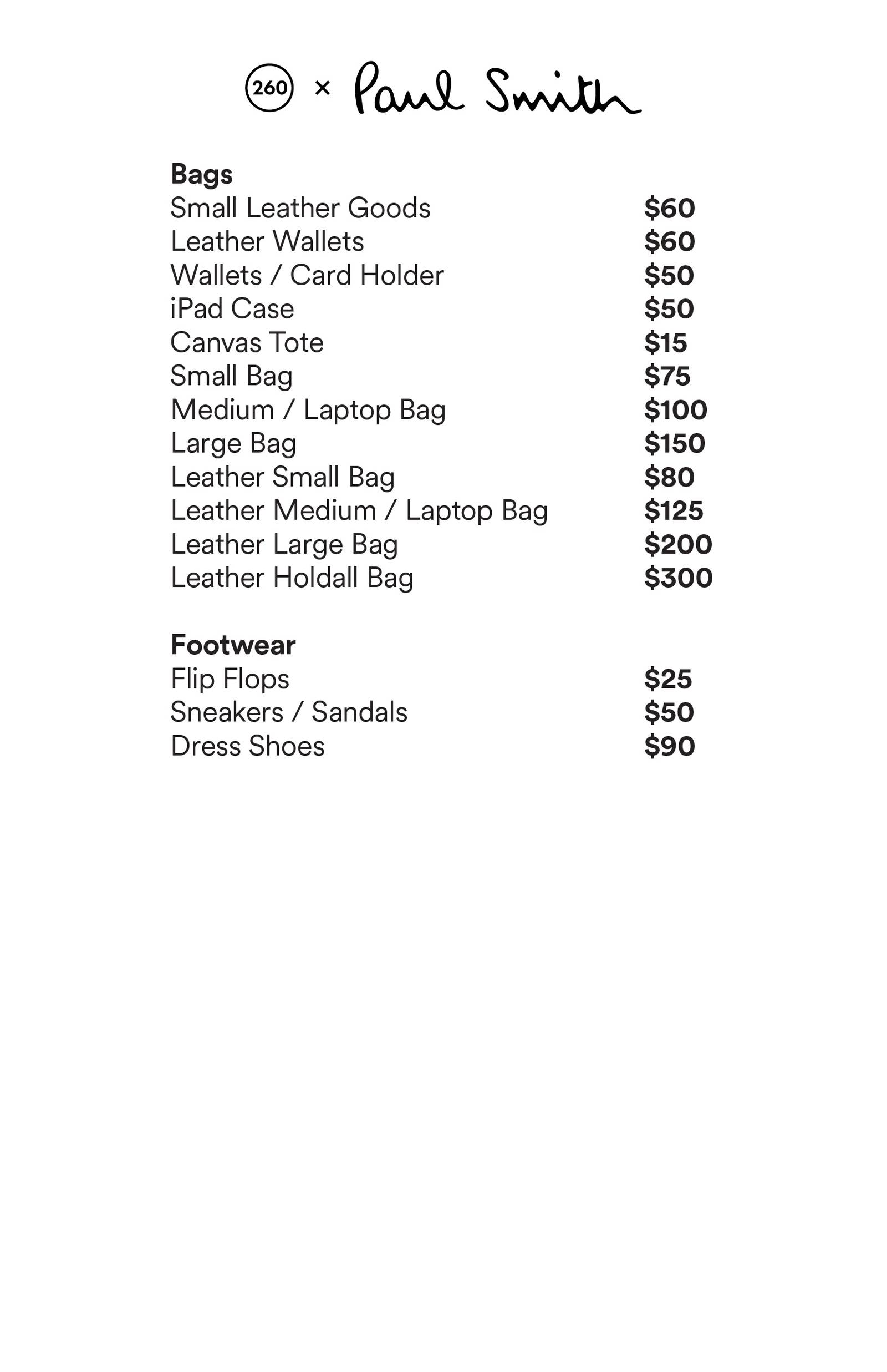 Price list