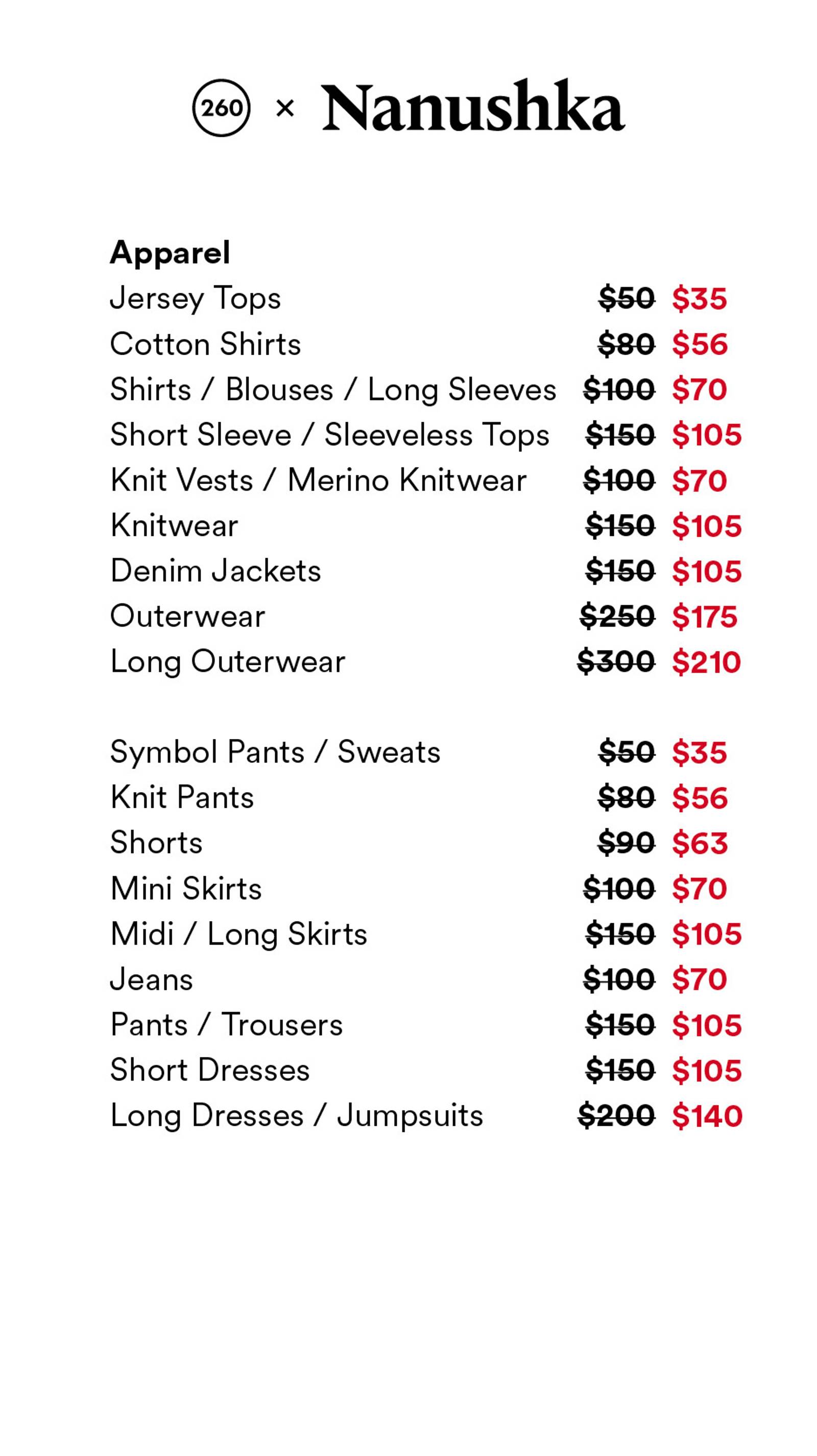 Price list