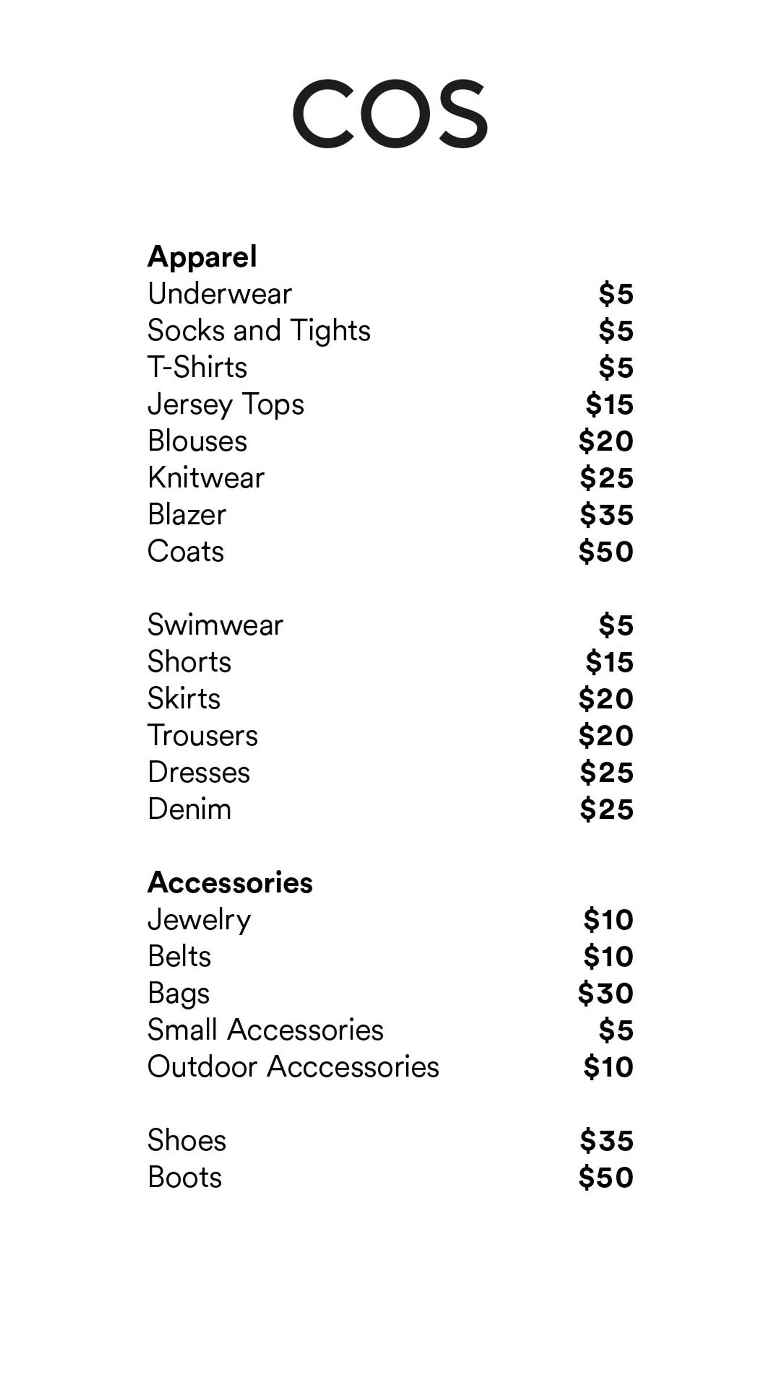 Price list