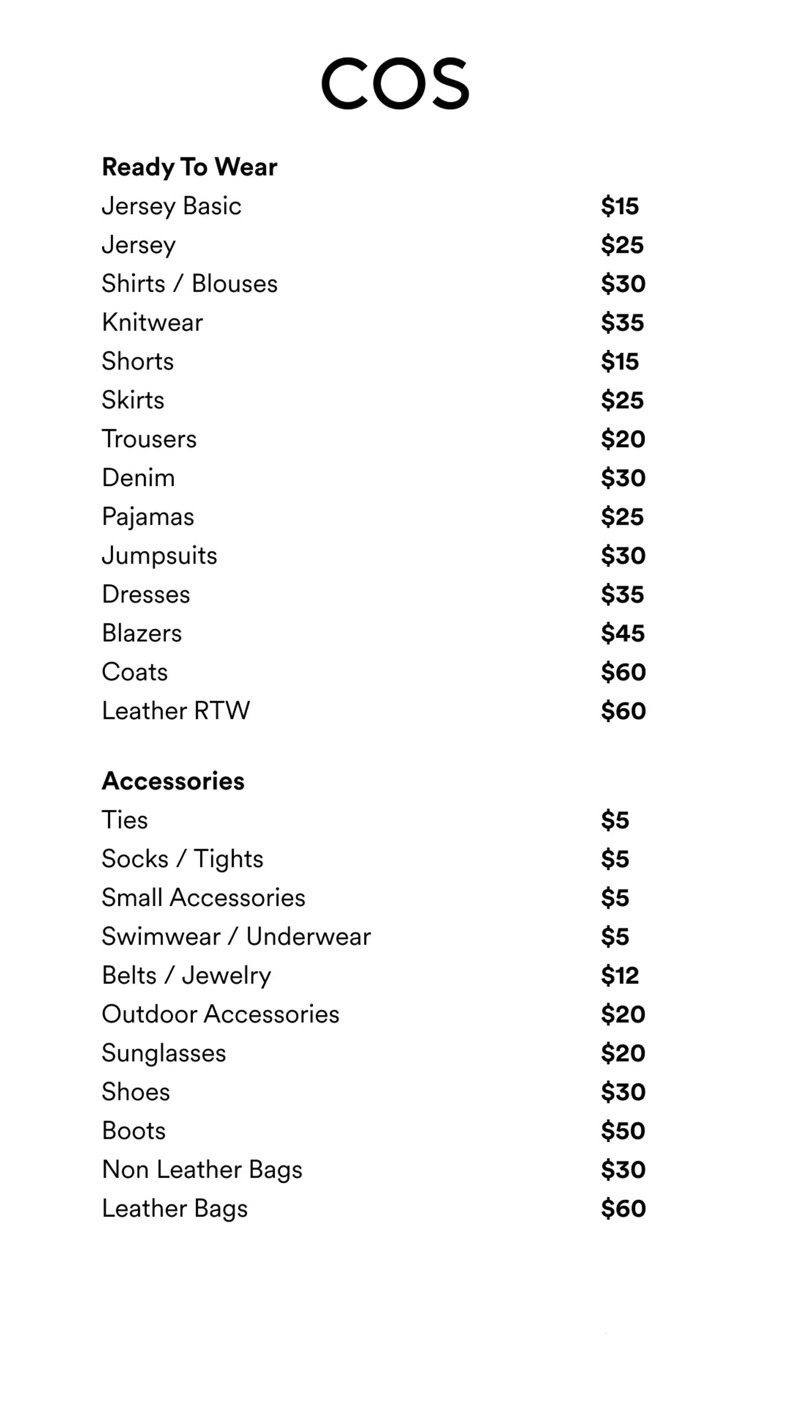 Price list