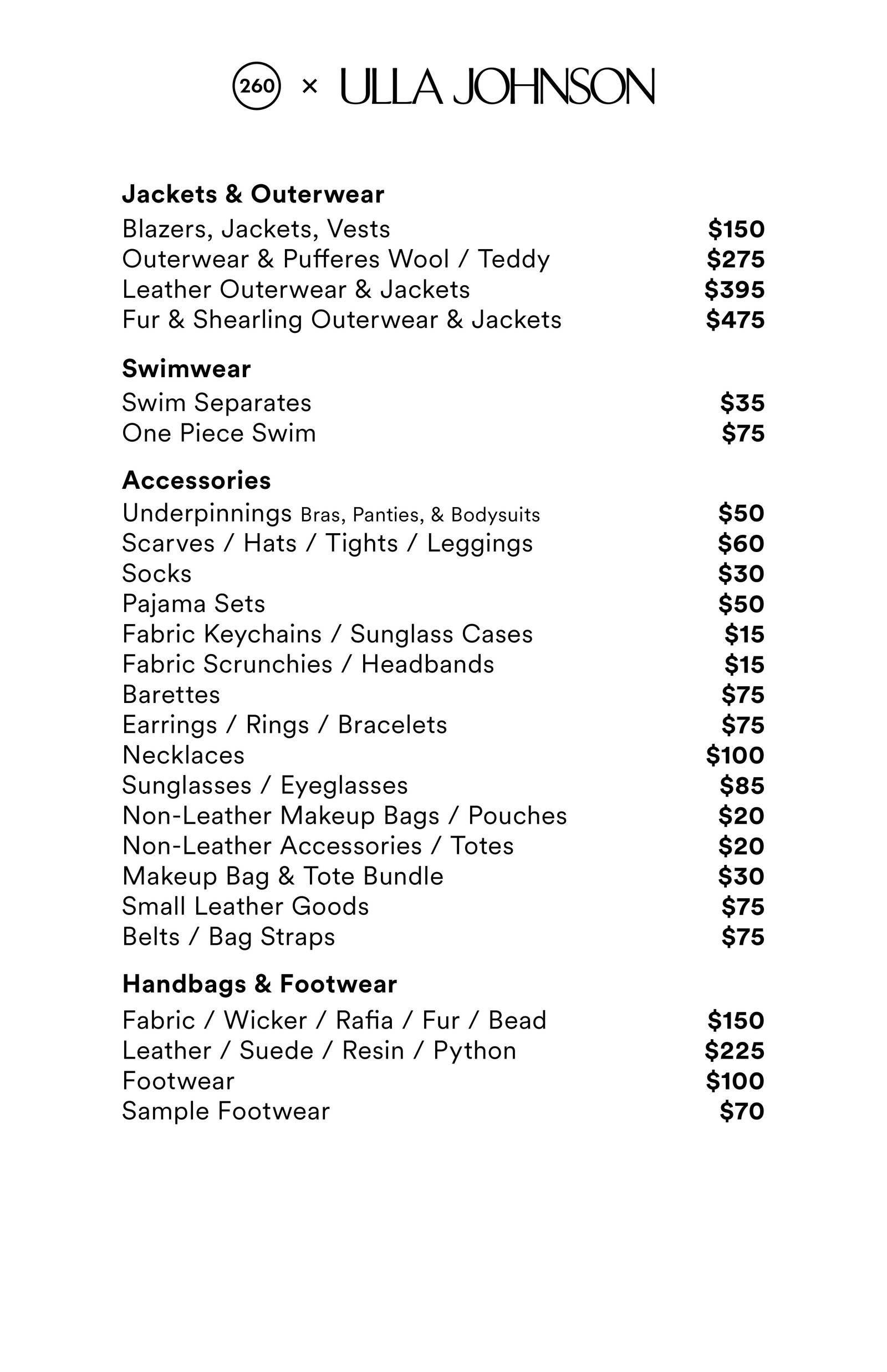 Price list