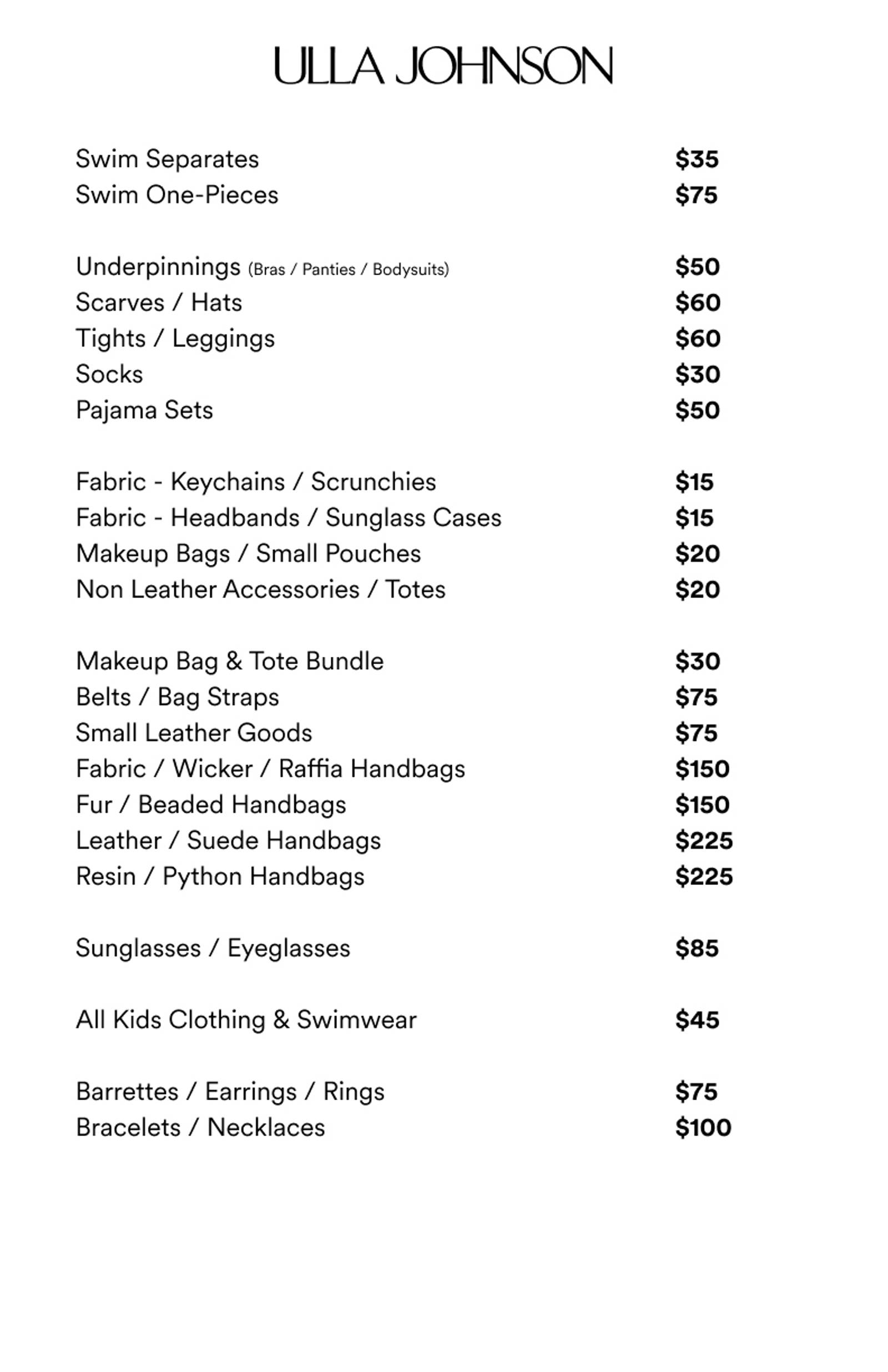 Price list