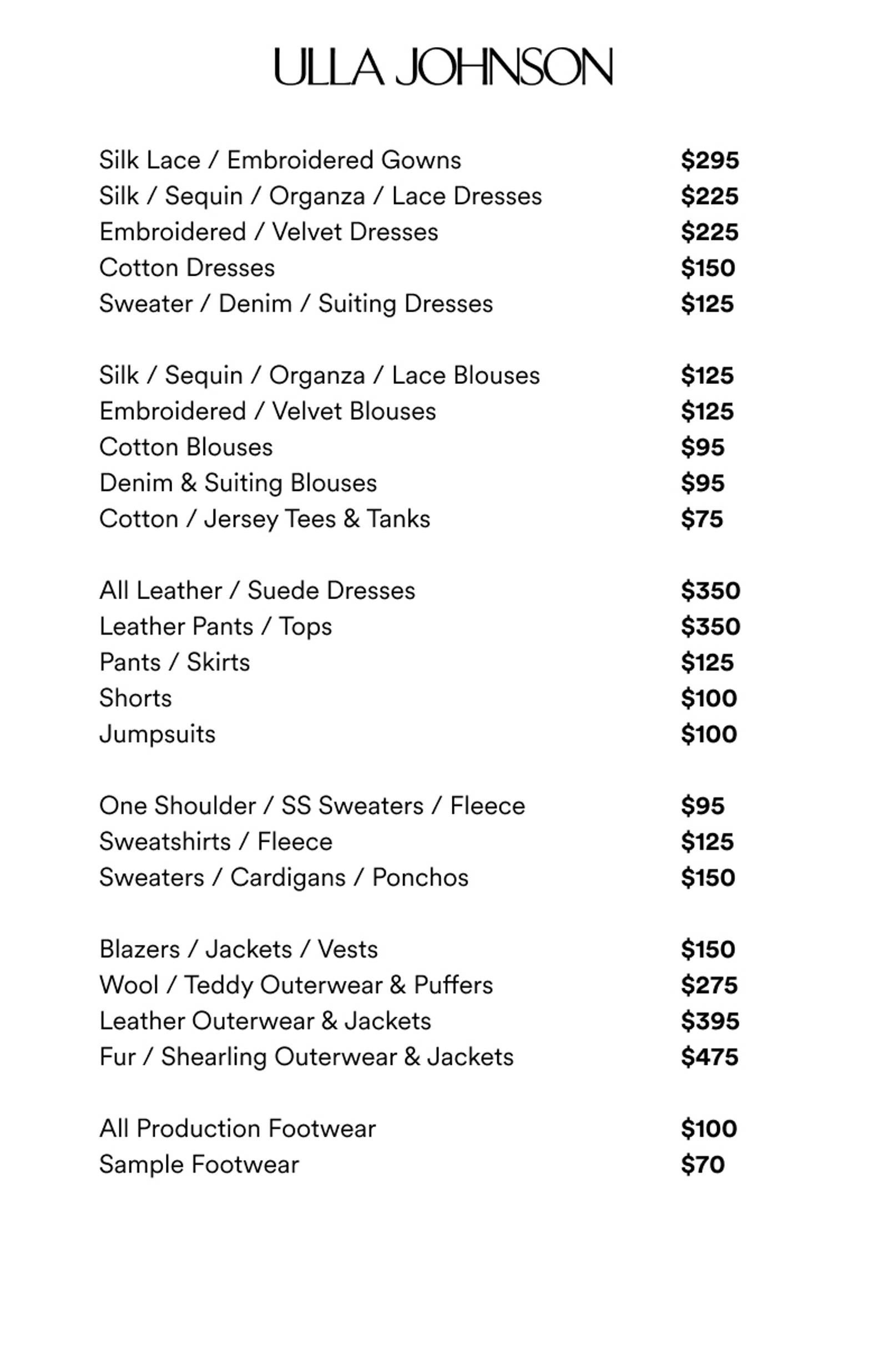 Price list