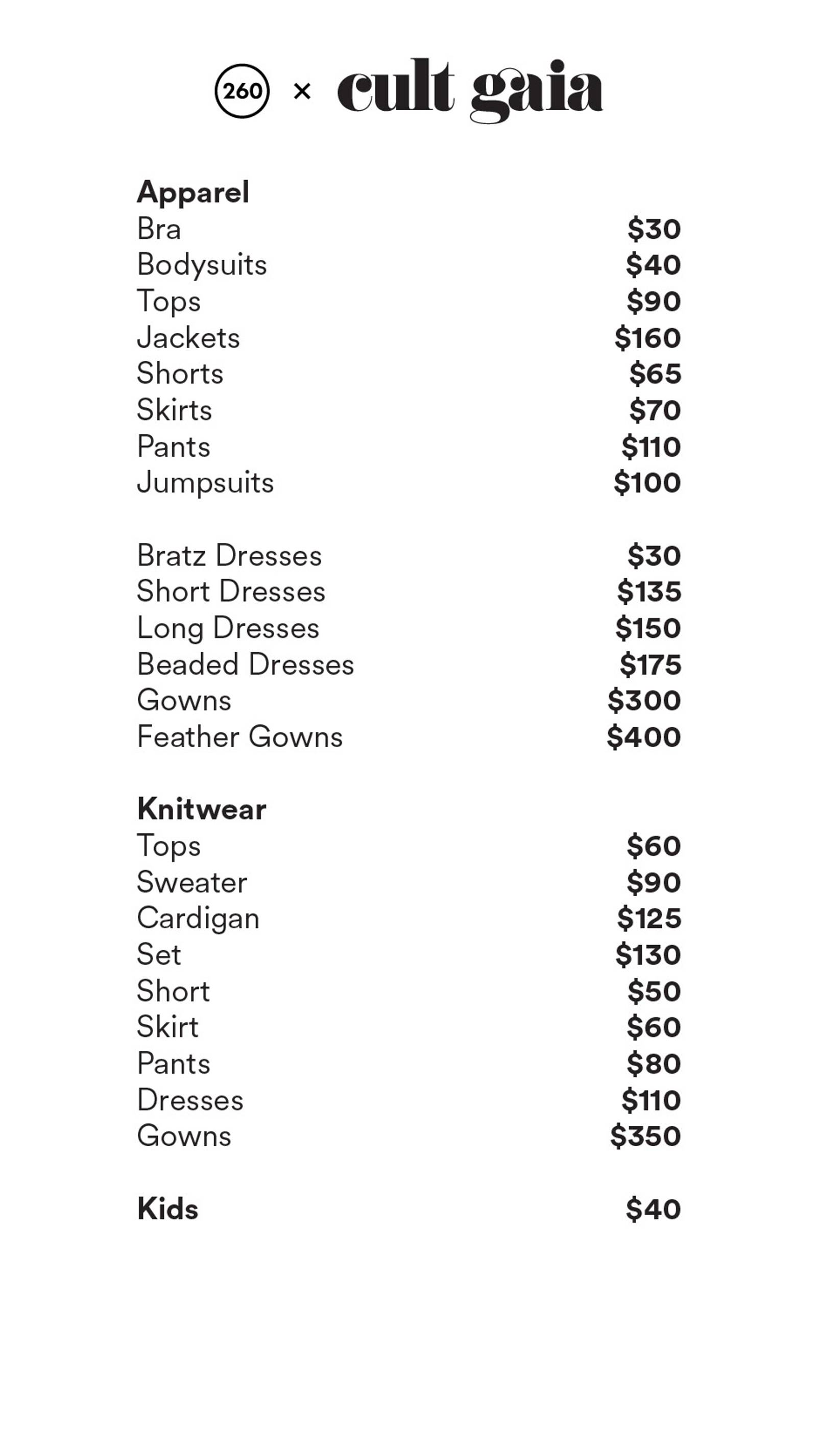 Price list