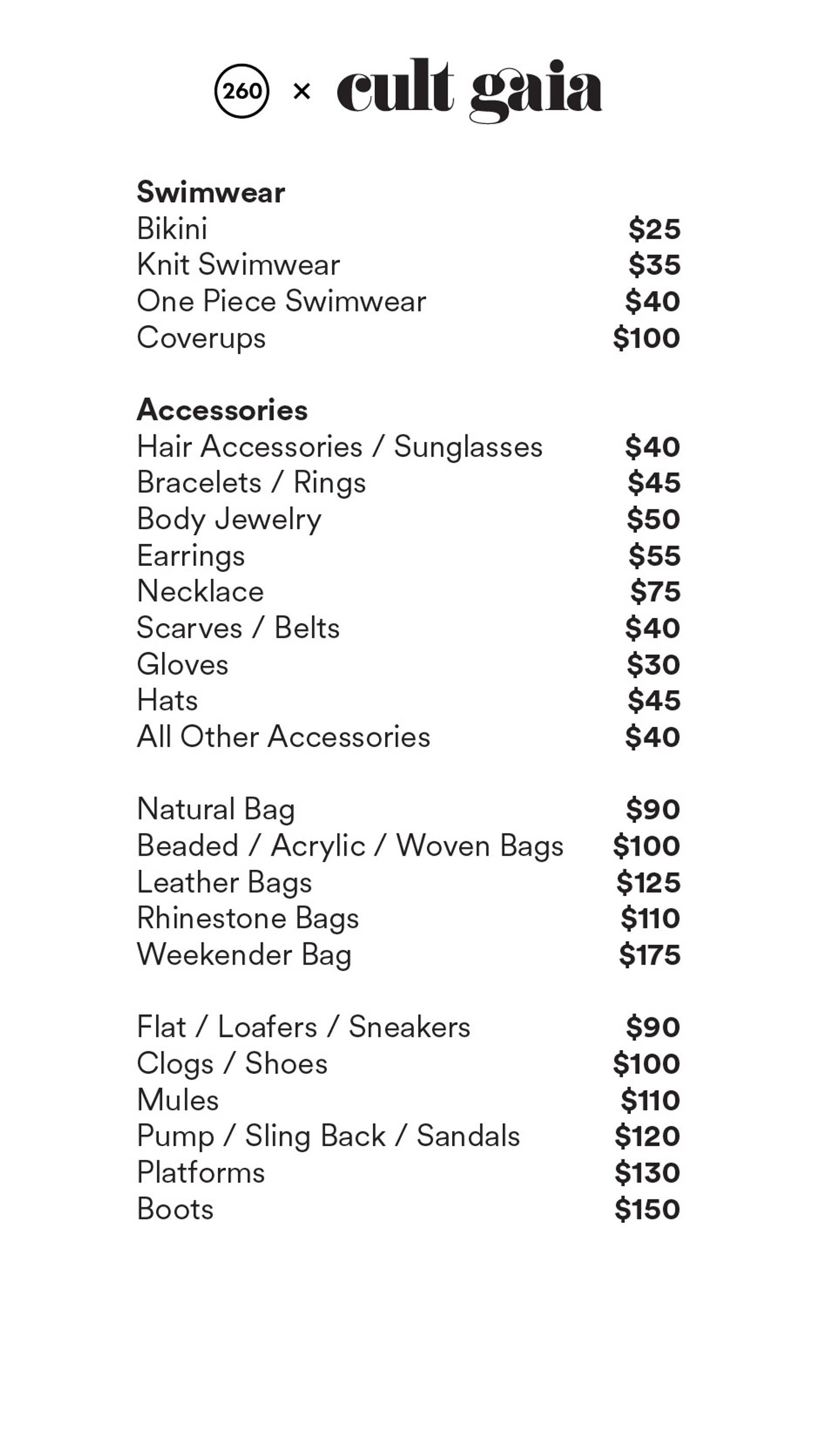 Price list