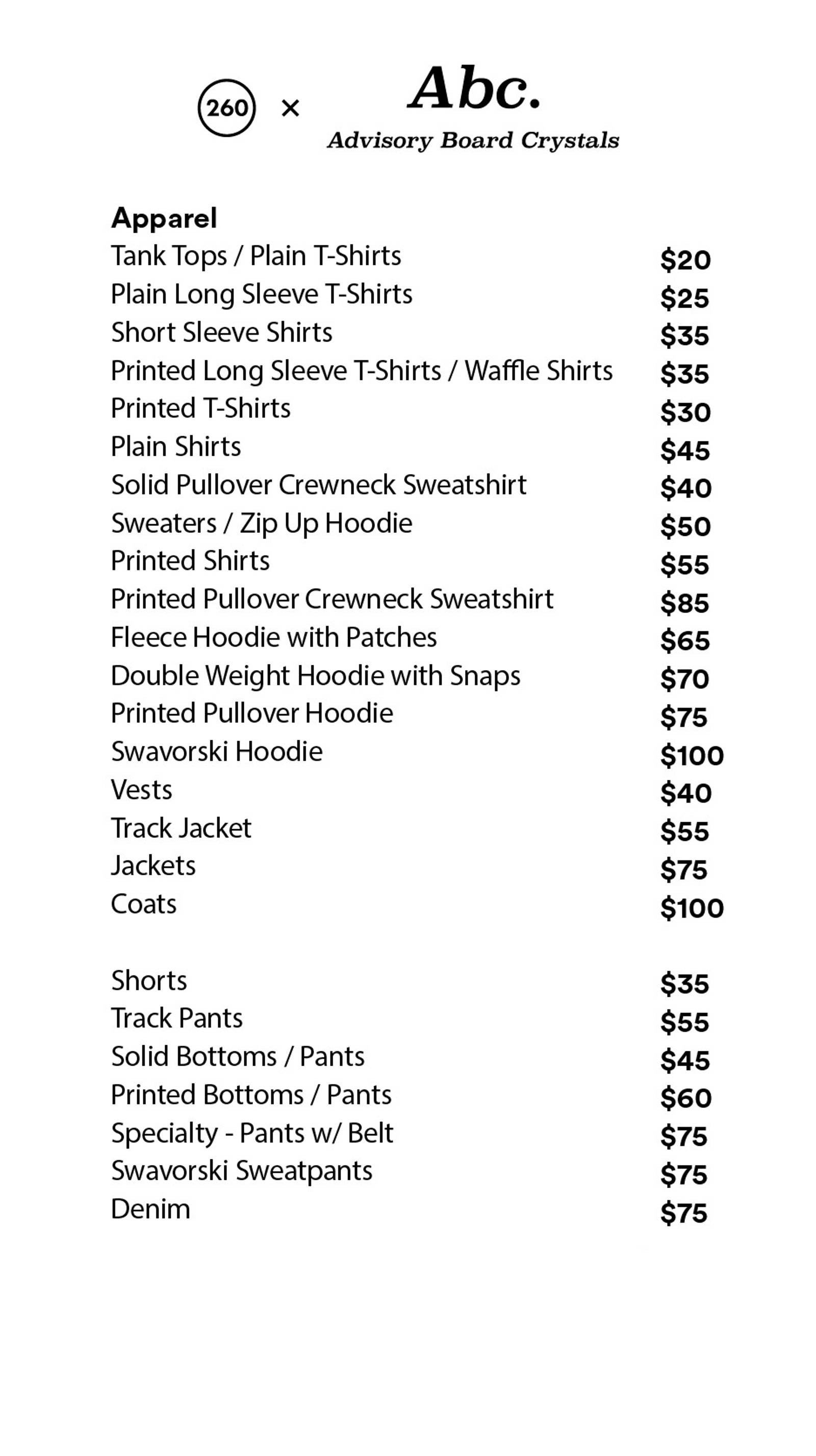 Price list