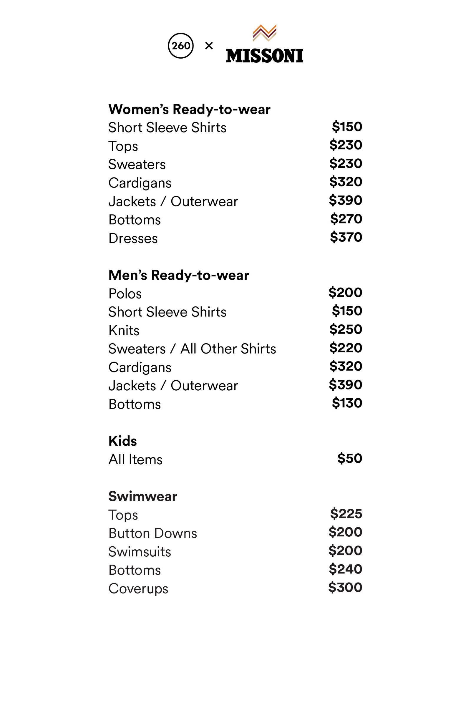 Price list