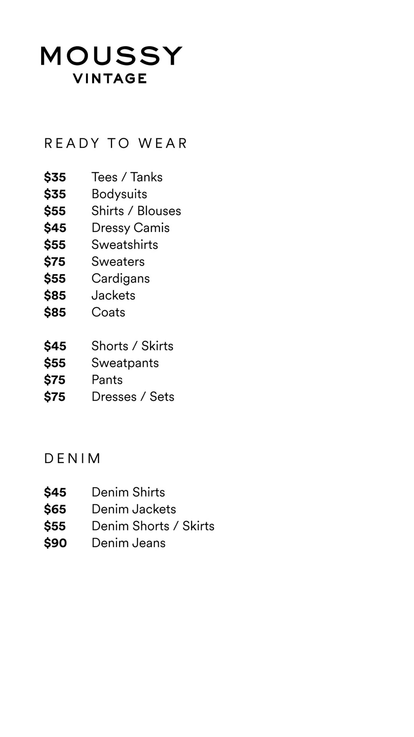 Price list