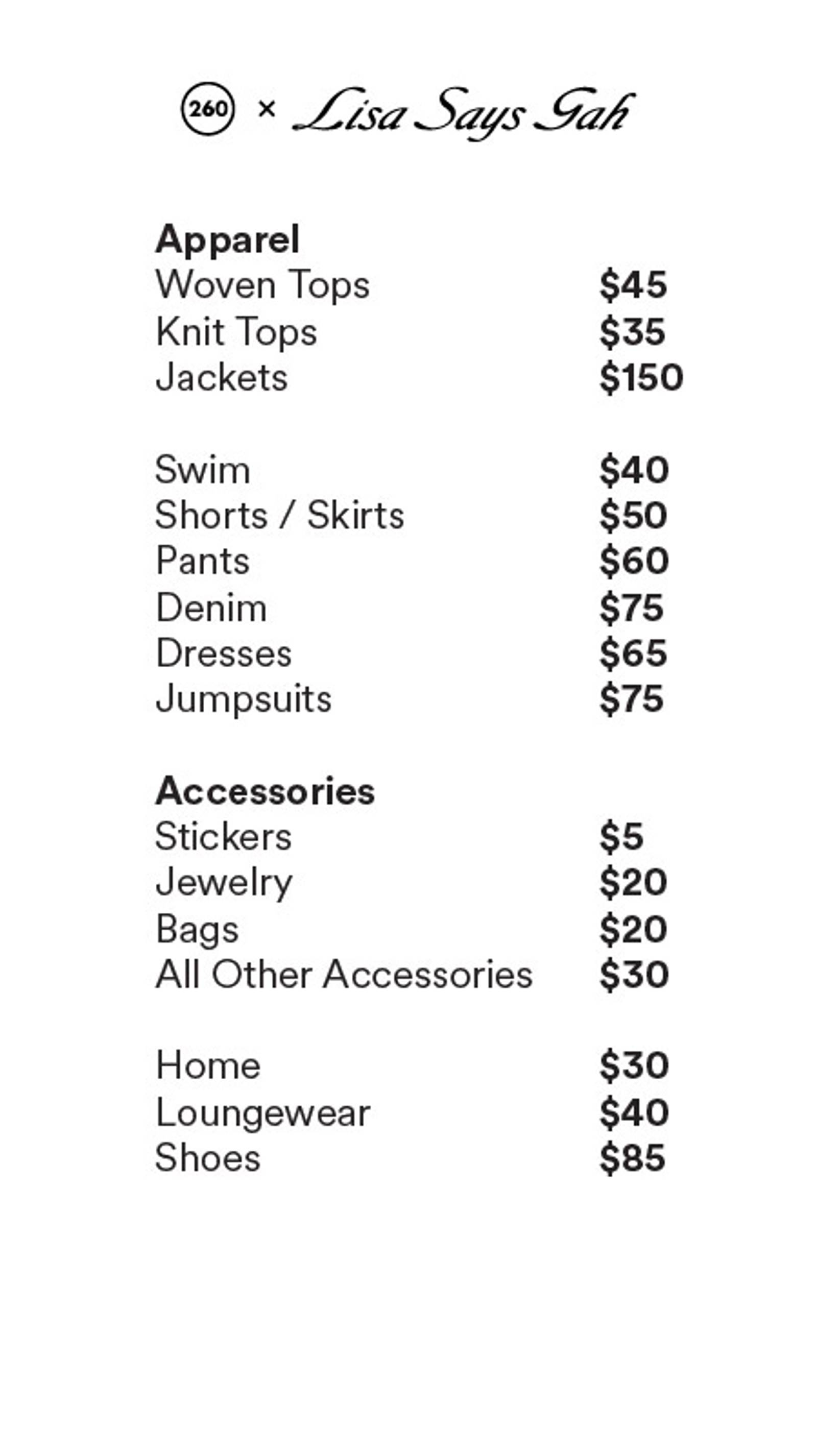 Price list