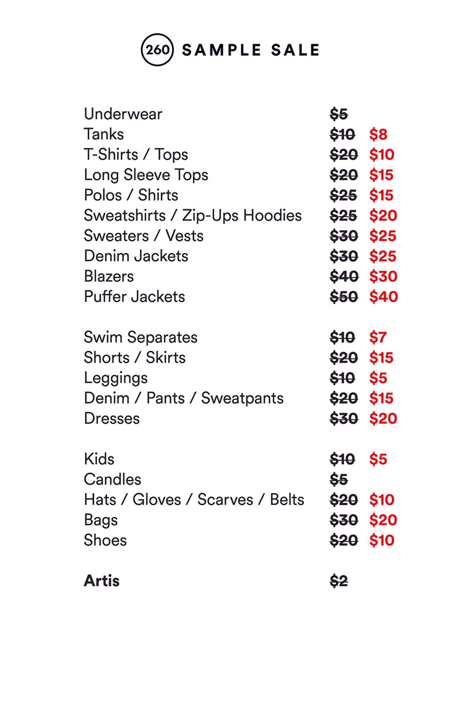 Price list