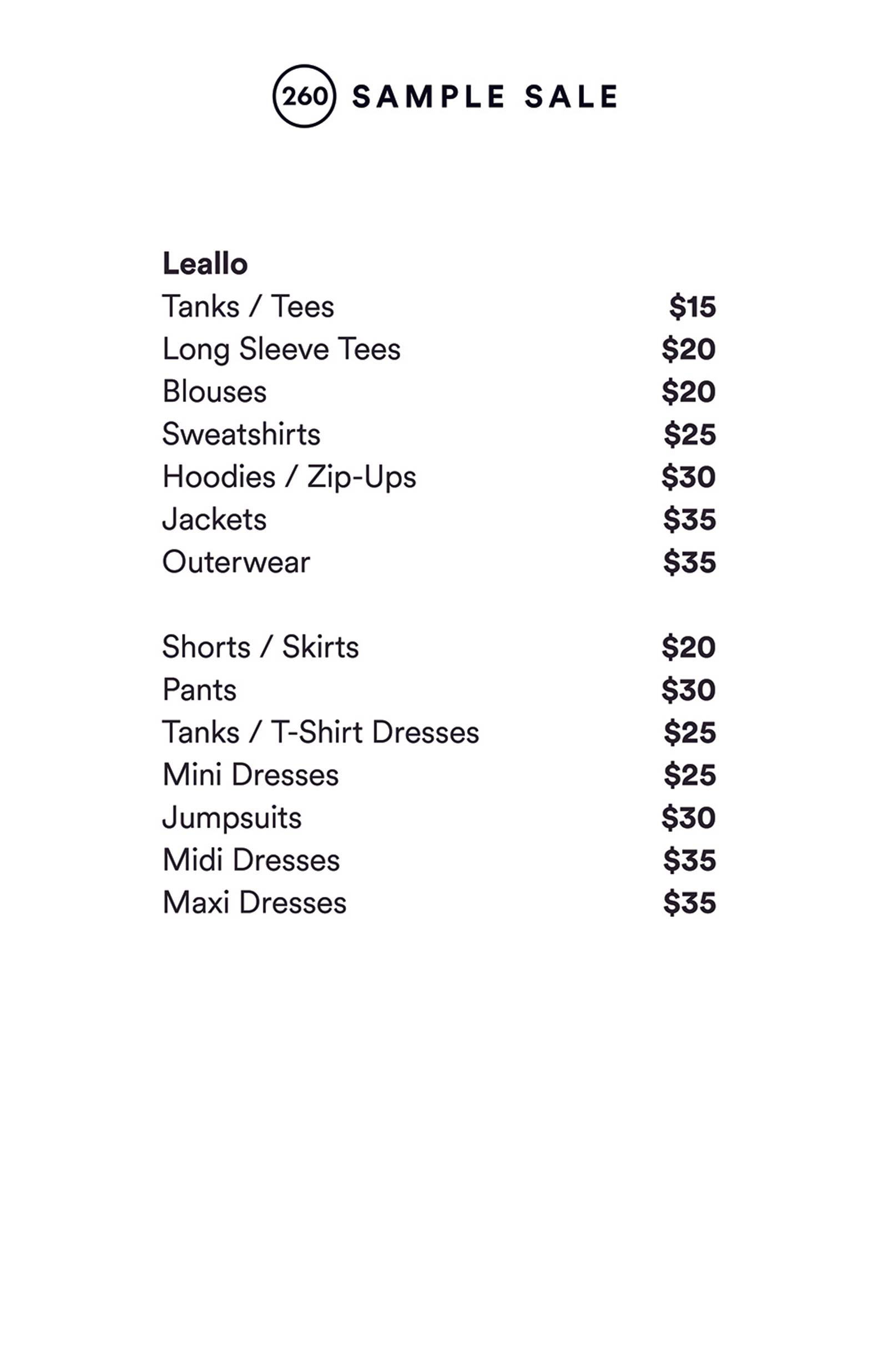 Price list