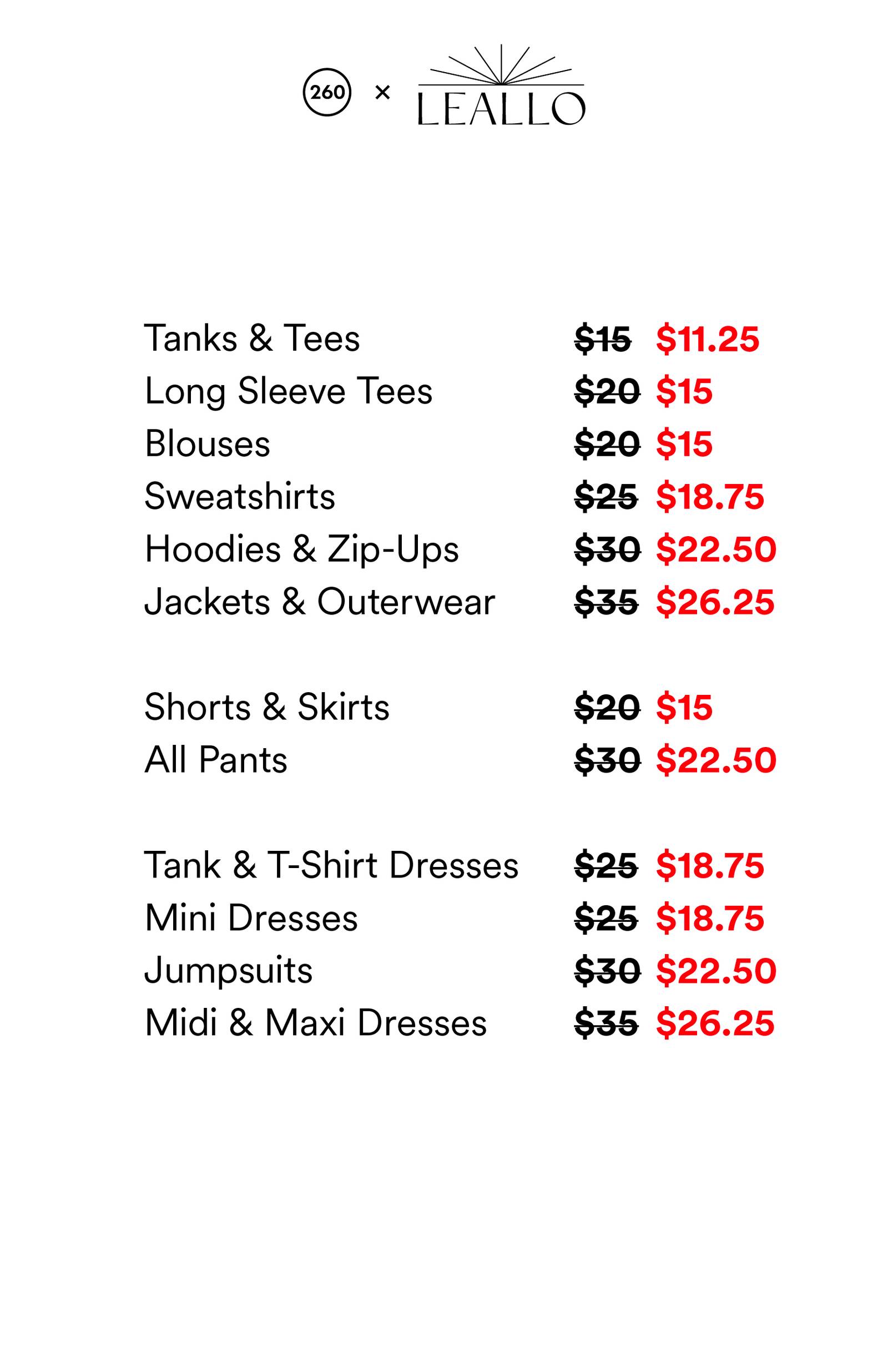 Price list