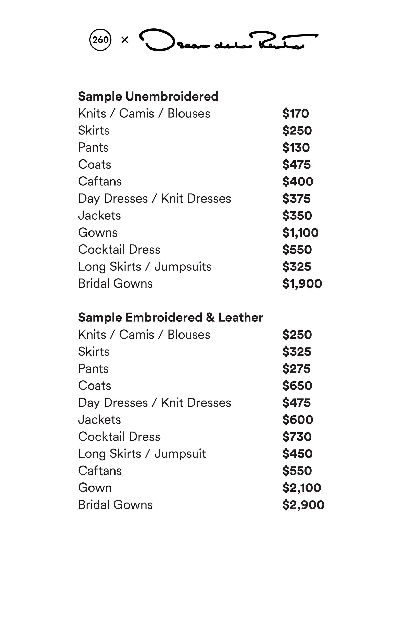 Price list