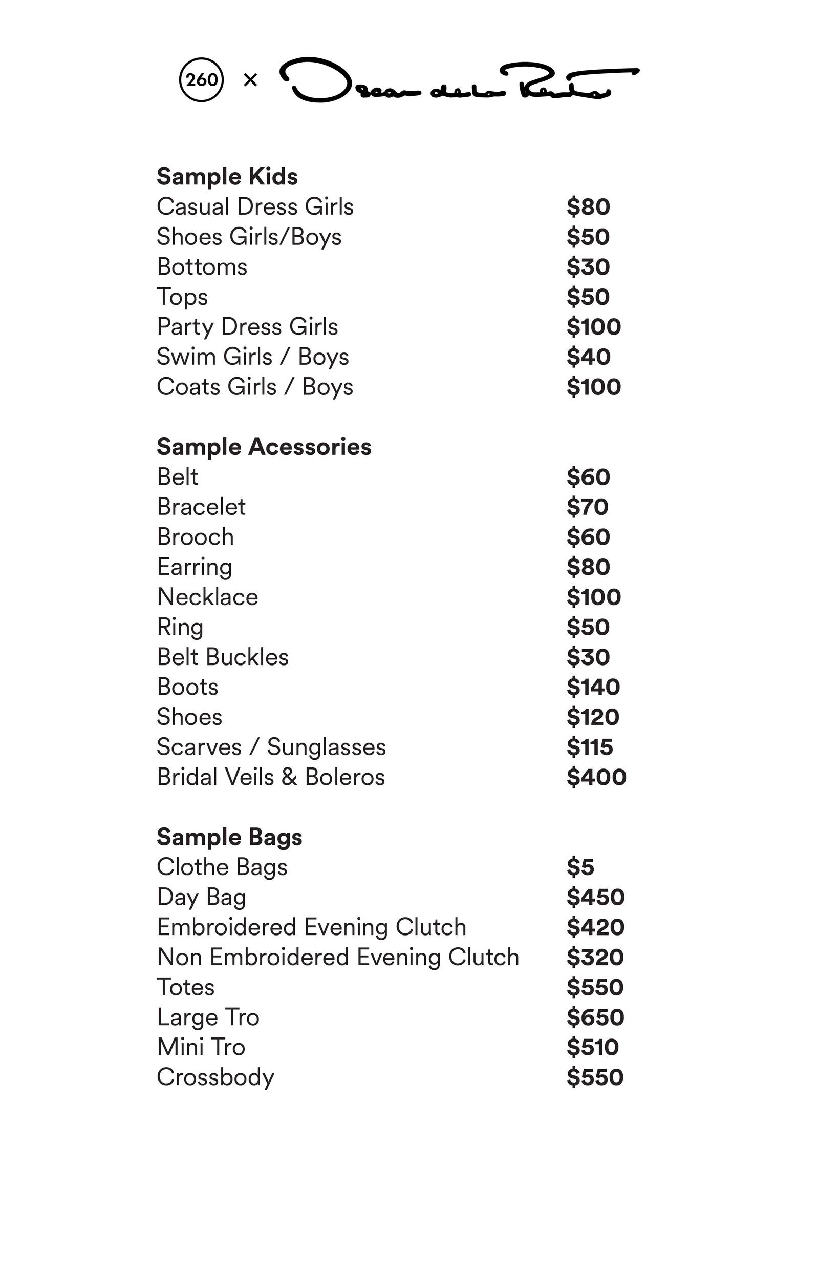 Price list