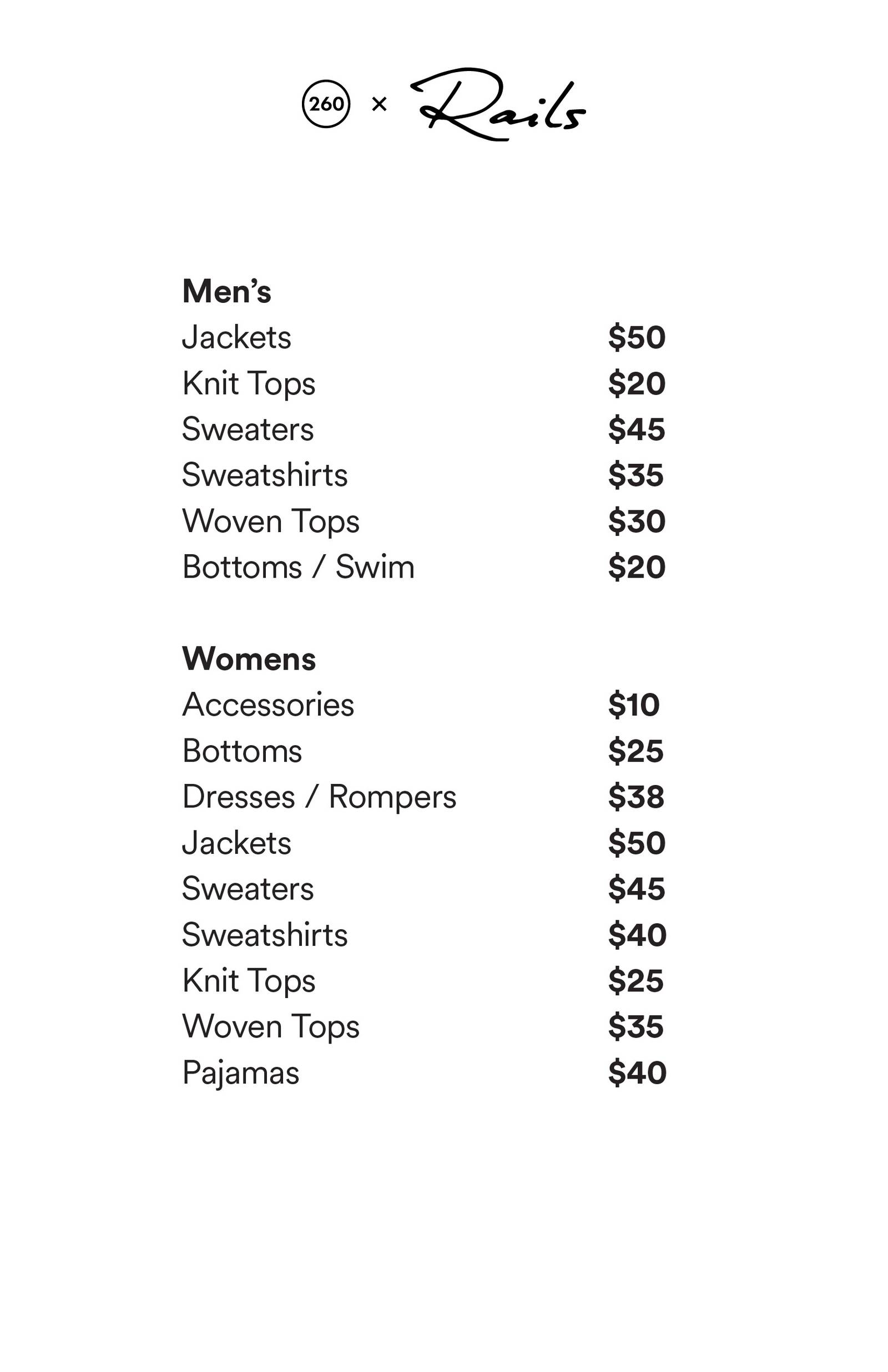 Price list